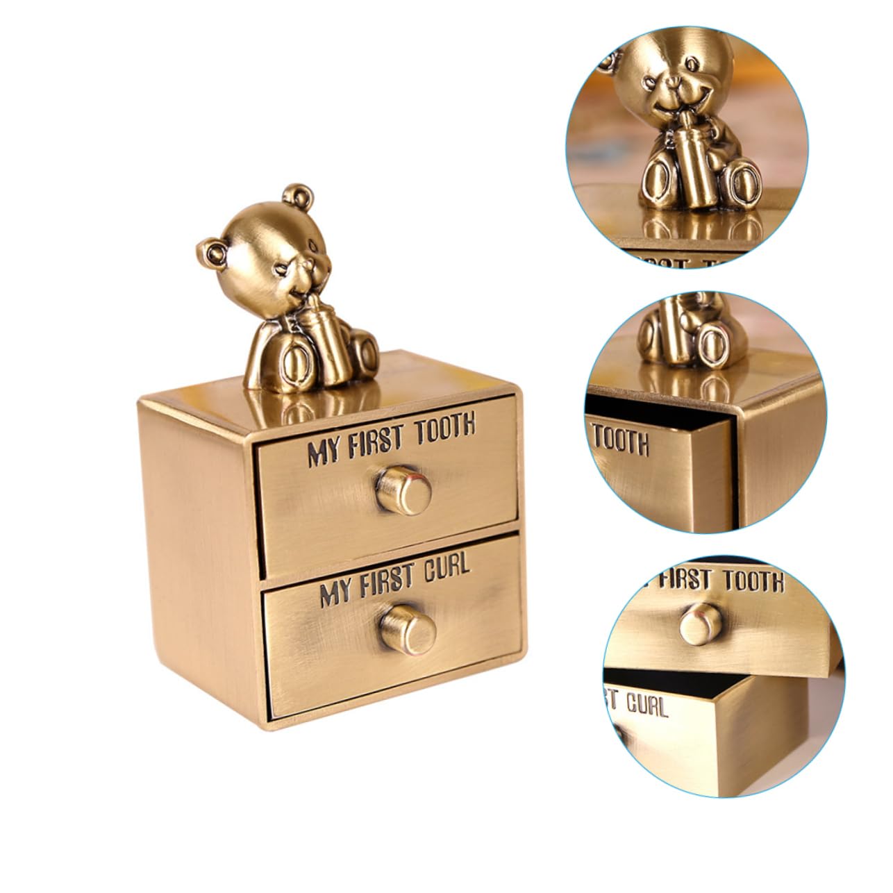 Golden First Lost Tooth Keepsake Box - Zinc Alloy Tooth Fairy Case for Kids, Baby Teeth Collector with Curl Design - Perfect for Tooth Fairy Gifts & Childhood Memory Preservation