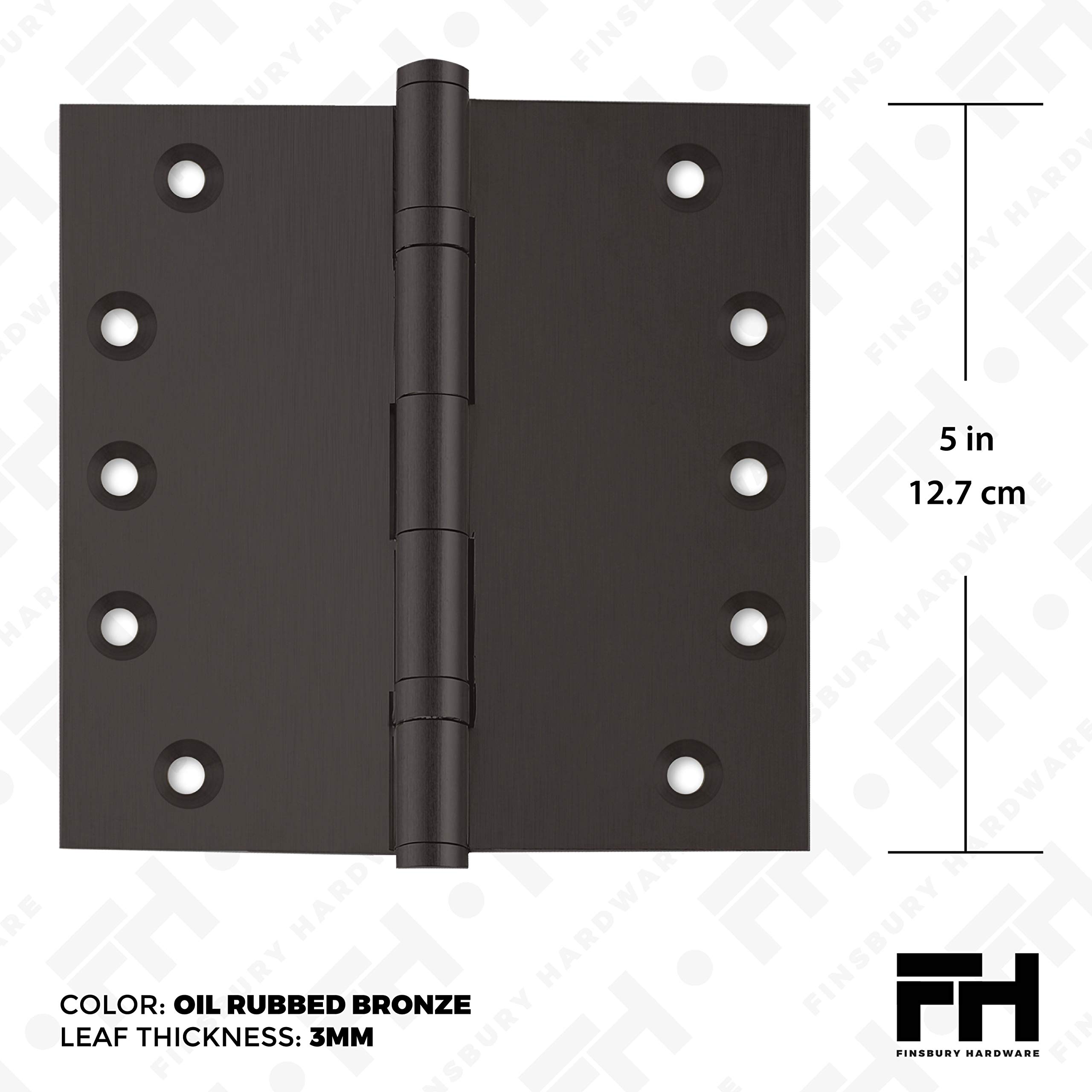 Heavy Duty Solid Brass Door Hinges 5x5 Inch with Bronze Ball Bearing - Set of 3 Oil-Rubbed Bronze Hinges for Cabinet, Furniture & Interior Doors