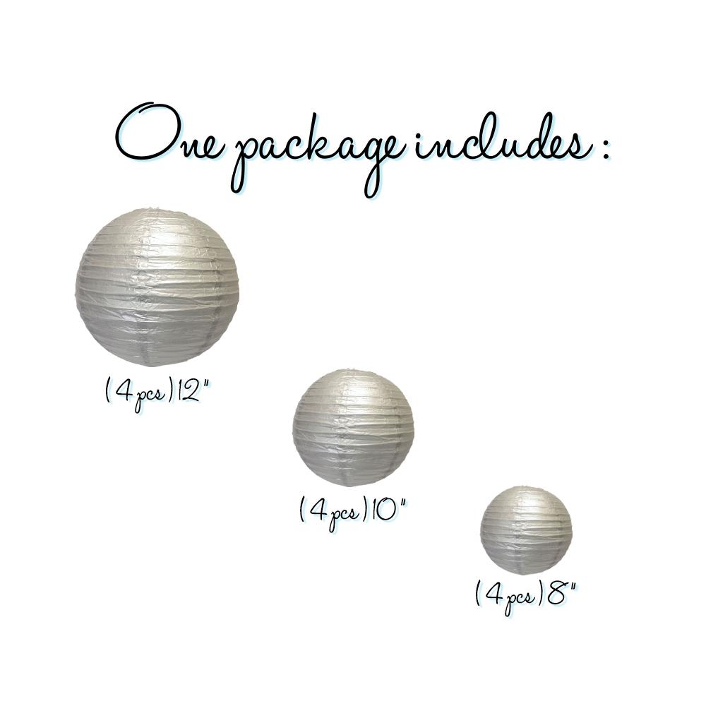 12-Piece Silver Paper Lantern Decoration Set - 12/10/8 Inch Hanging Party Lights for Wedding, Birthday, Festival & Home Decor
