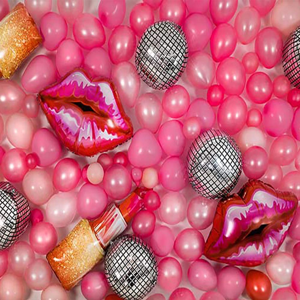 Kate 10x10ft Microfiber Photography Backdrop - Colorful Balloons & Lipstick Design for Girls Birthday Party Decorations | Perfect for Photo Booths, Baby Showers, and Themed Celebrations