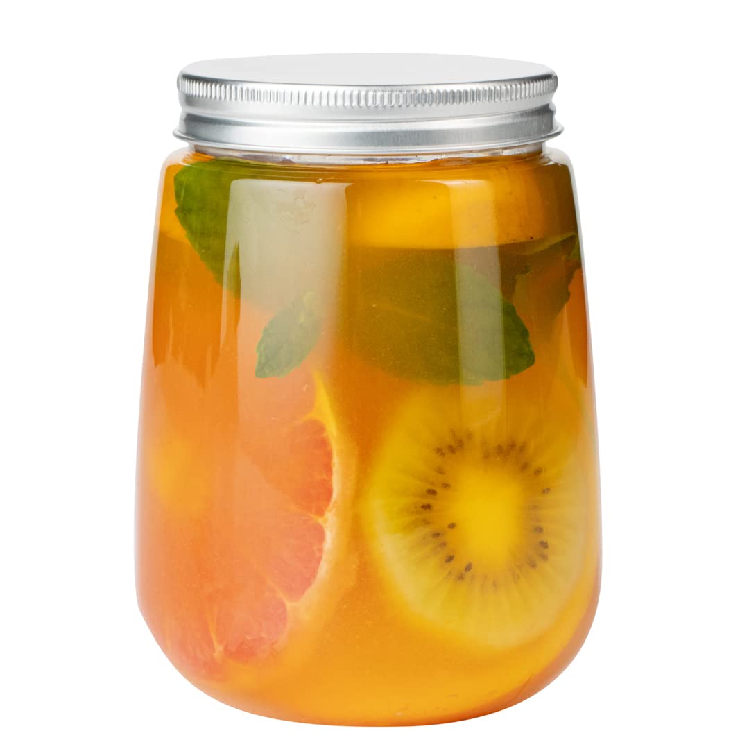 Restaurantware Bottle Tek 17oz Juice Bottles - 100 Pack Clear Empty Plastic Bottles with Aluminum Lids | Disposable Containers for Juicing, Tea, Smoothies, Cocktails & Beverage Storage | Perfect for Restaurants, Cafes & Home Use