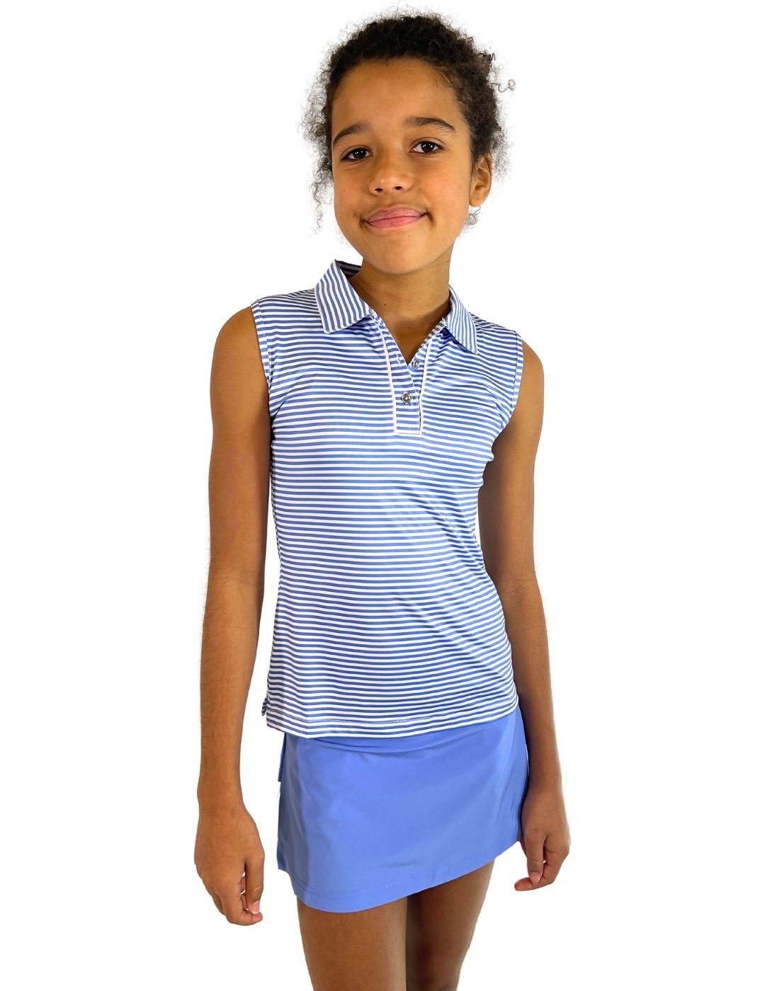 Hayley Youth Girls' Sleeveless Polo Shirt - Breathable Cotton Summer Top for Active Play & School Uniforms