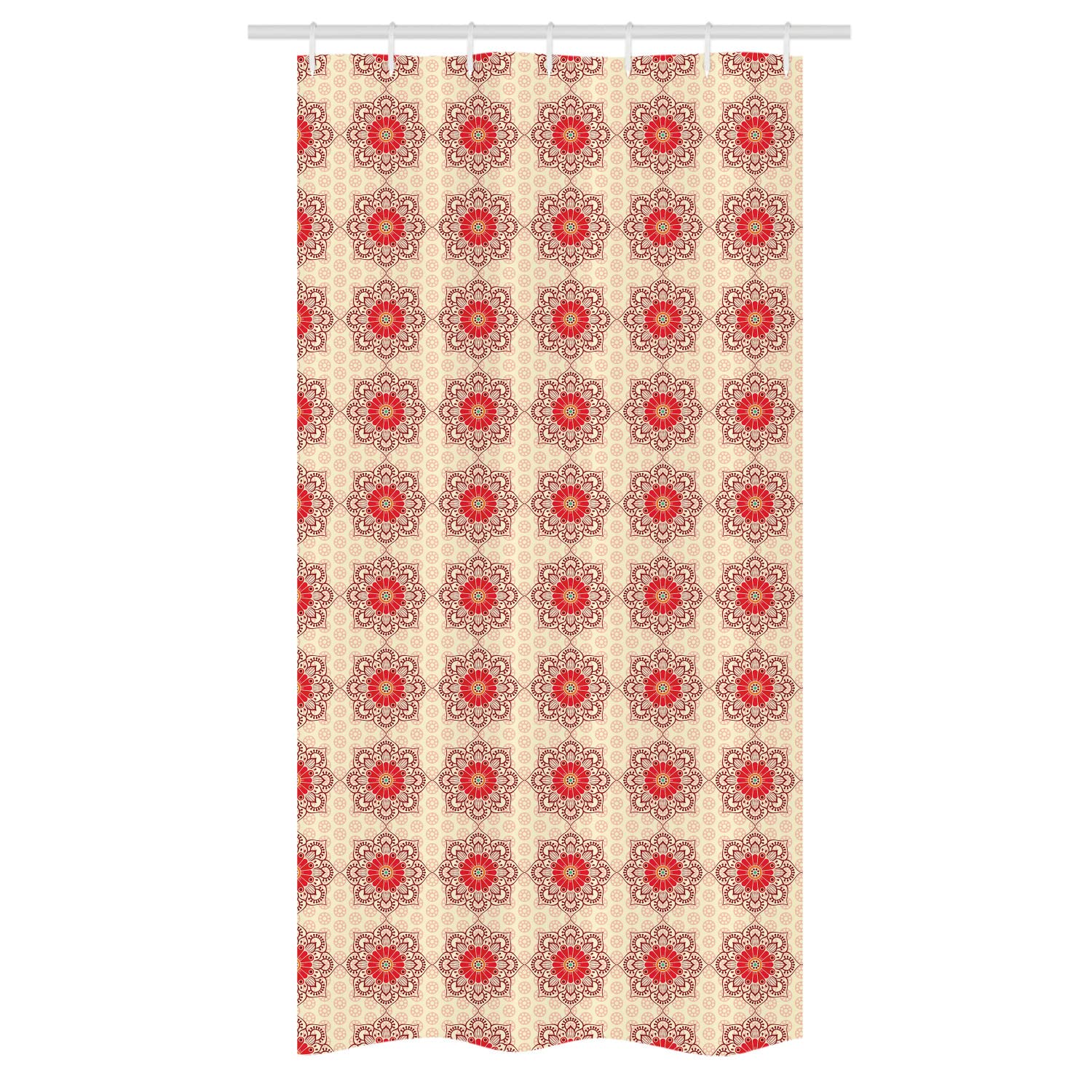 Ambesonne Ethnic Stall Shower Curtain - Mandala Inspired Floral Design with Pale Background, Decorative Bathroom Fabric Set with Hooks, 36x72 Inches, Ruby Beige Dark Coral - Perfect for Bohemian & Ethnic Style Bathroom Decor