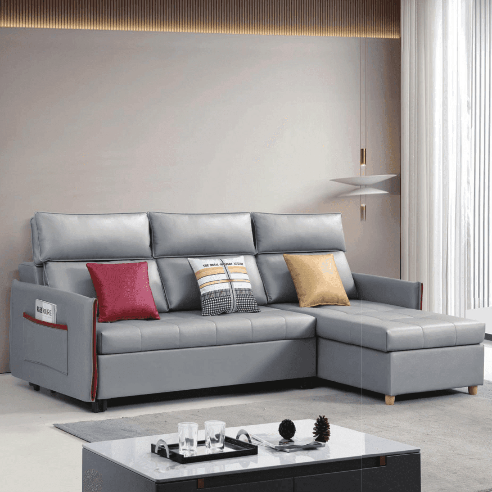 Janice L-Shaped Leather Storage Sofa Bed - Convertible Sleeper with Hidden Storage for Small Spaces, Living Room & Guest Room