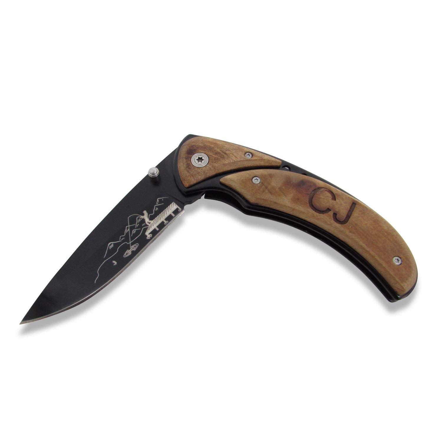 Personalized Engraved Wooden Pocket Knife - Premium Fisherman Gift with Filigree Design | Perfect for Outdoor Adventures, Camping & Survival Gear