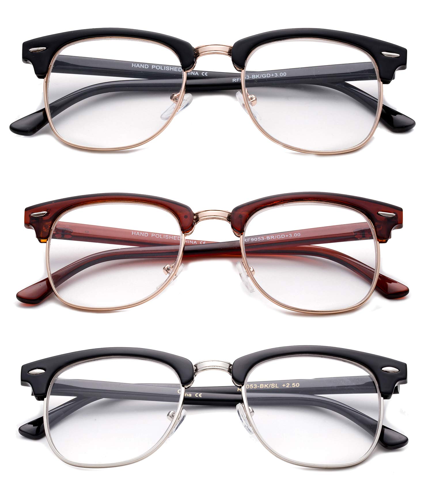 Vintage Reading Glasses for Men - Retro Horn Rimmed Half Frame with Case | Perfect for Reading & Fashion Accessories