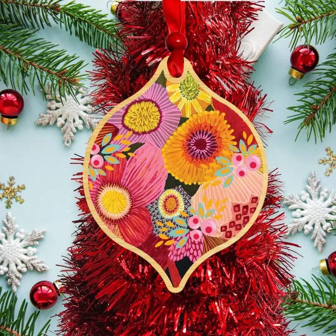 Golden Bunch Australian Christmas Card & Bauble - Festive Holiday Greeting Card with Ornament for Xmas Tree Decorations, Gift Wrapping & Holiday Home Decor