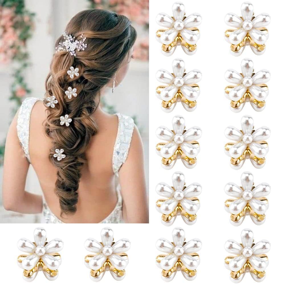 Korean Pearl Hair Clips for Girls - 12pcs White, Cute Heart Hair Accessories for School & Party