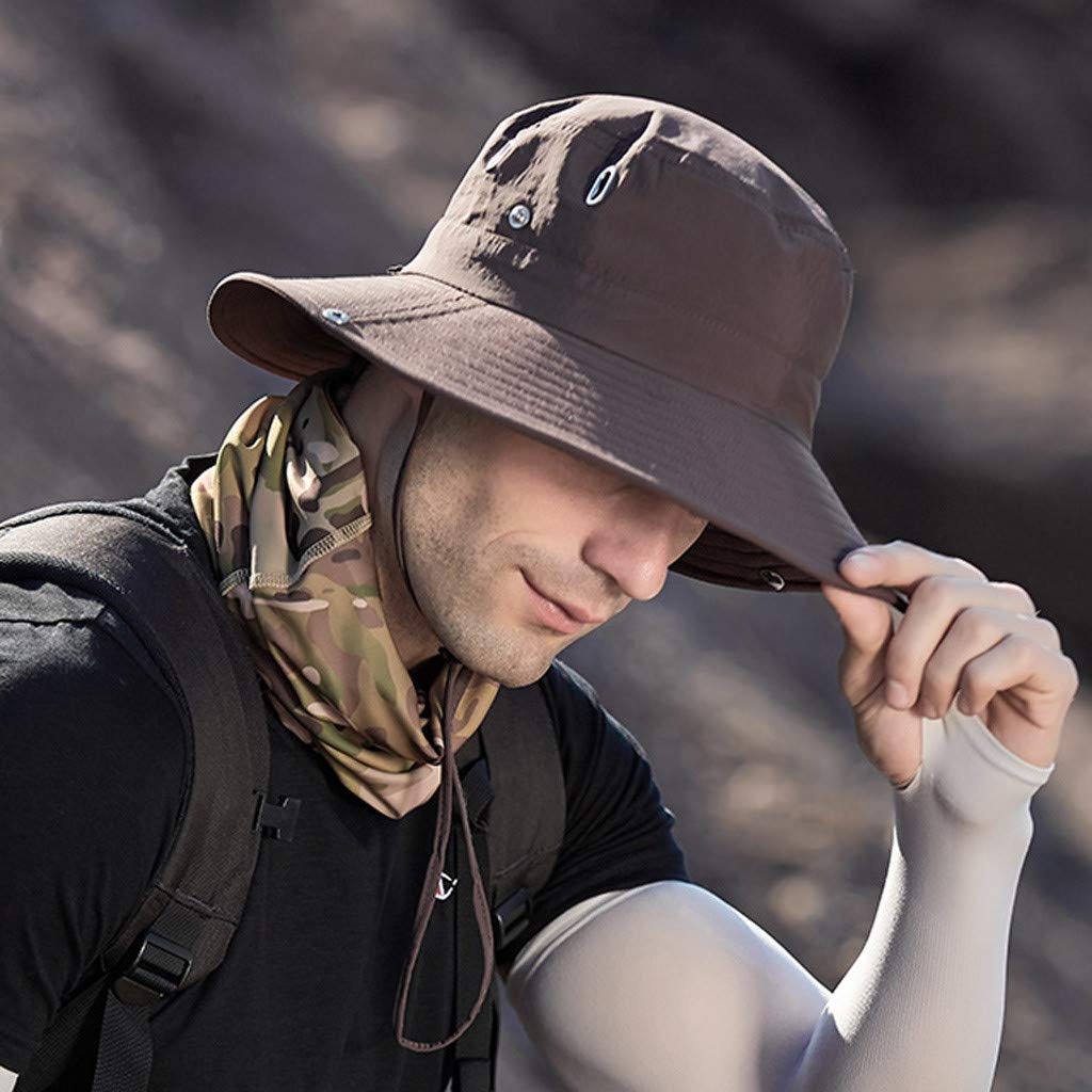 Men's Solid Color Foldable Sun Hat - Wide Brim Adjustable Fisherman Cap for Summer Sun Protection & Outdoor Activities - Breathable Boonie Hat for Hiking, Fishing, Beach & Travel