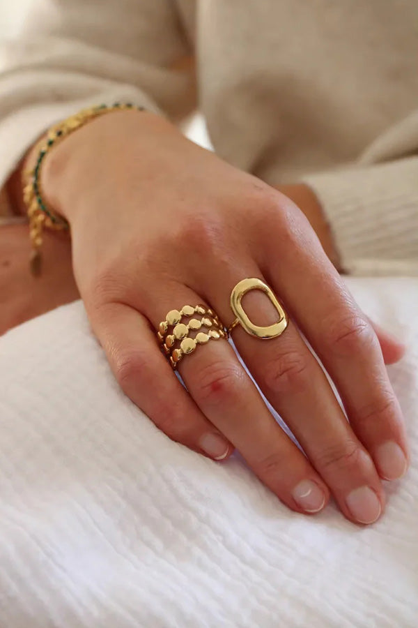 Trendy Dot Design Stainless Steel Open Ring for Women - Minimalist Jewelry for Everyday Wear, Stackable Rings for Casual & Party Outfits