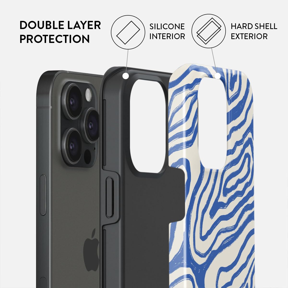 BURGA iPhone 15 Pro Max Case - Trendy Aesthetic Blue Ocean Waves Design, Hard Shell Protective Cover for Apple iPhone 15 Pro Max - Perfect for Women & Men | Everyday Use, Travel, Work & Style Accessory