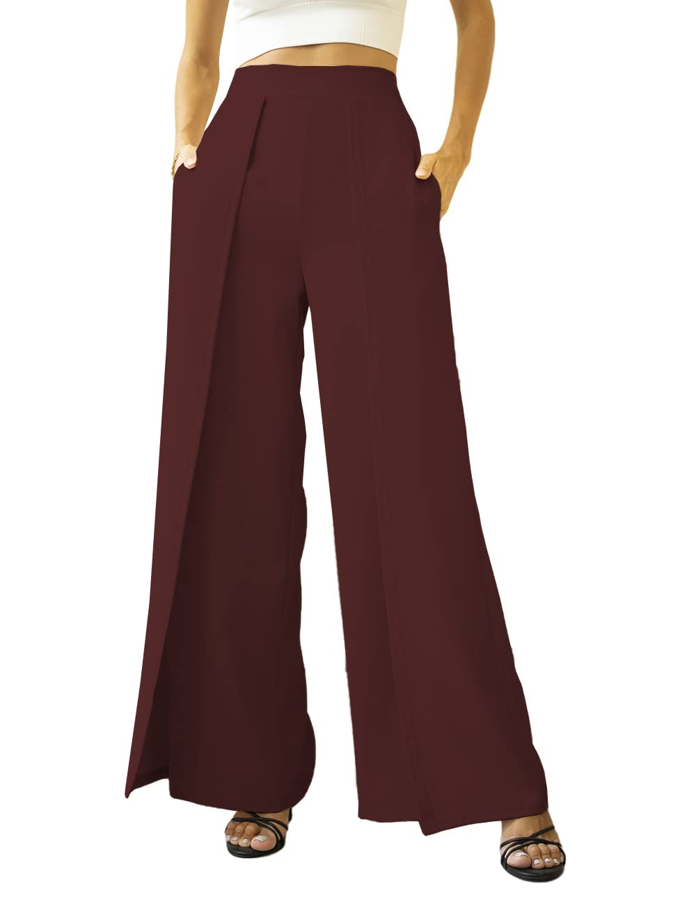 Lrady Women's High Waist Ruffle Palazzo Pants - Casual Beach Maxi Overlay Trousers with Skirt Design for Summer Vacation, Resort Wear & Boho Outfits