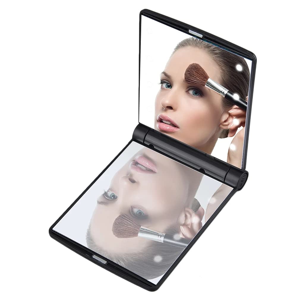 LED Compact Mirror with 8 Lights - Portable Folding Makeup Mirror for Women, Travel Vanity Mirror with Adjustable Brightness, Perfect Gift for Her - Ideal for Home, Travel, Purse & Makeup Touch-Ups