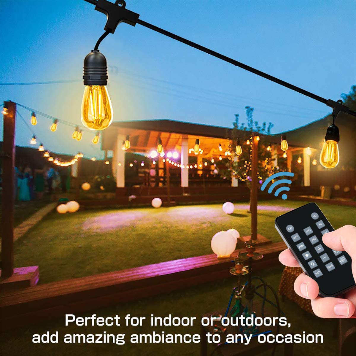 Outdoor Wireless Remote Control Dimmer for String Lights - 240W Plug-in Dimmer with 50Ft Range, Compatible with LED & Incandescent String Lights, 3-Prong Plug - Perfect for Patio, Garden, and Backyard Lighting