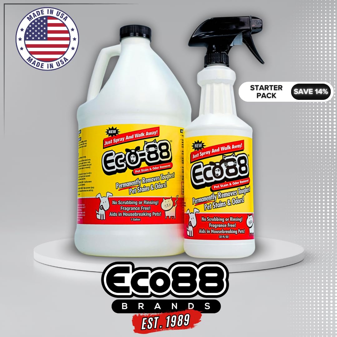 Eco-88 Pet Stain & Odor Eliminator - 2 Gallon Refill for Dogs & Cats - Powerful Enzyme Cleaner for Carpets, Upholstery & Floors - Safe & Non-Toxic Solution for Pet Accidents