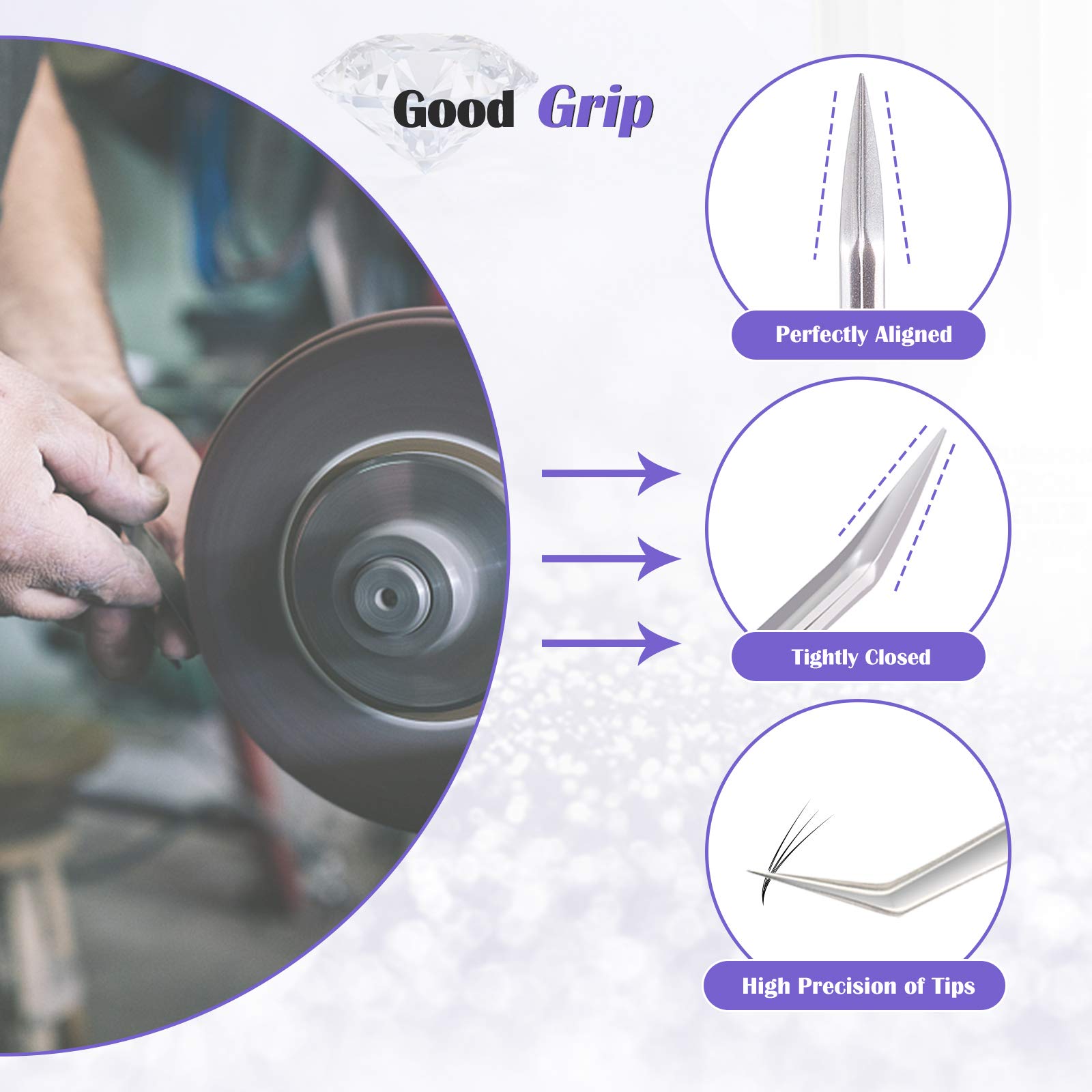 Professional 5-Piece Eyelash Extension Tweezers Set - Stainless Steel Straight & Curved Tips for Volume Lashes - Isolation & Fanning Applicator Tools (Silver) - Perfect for Salon Professionals & DIY Lash Artists at Home