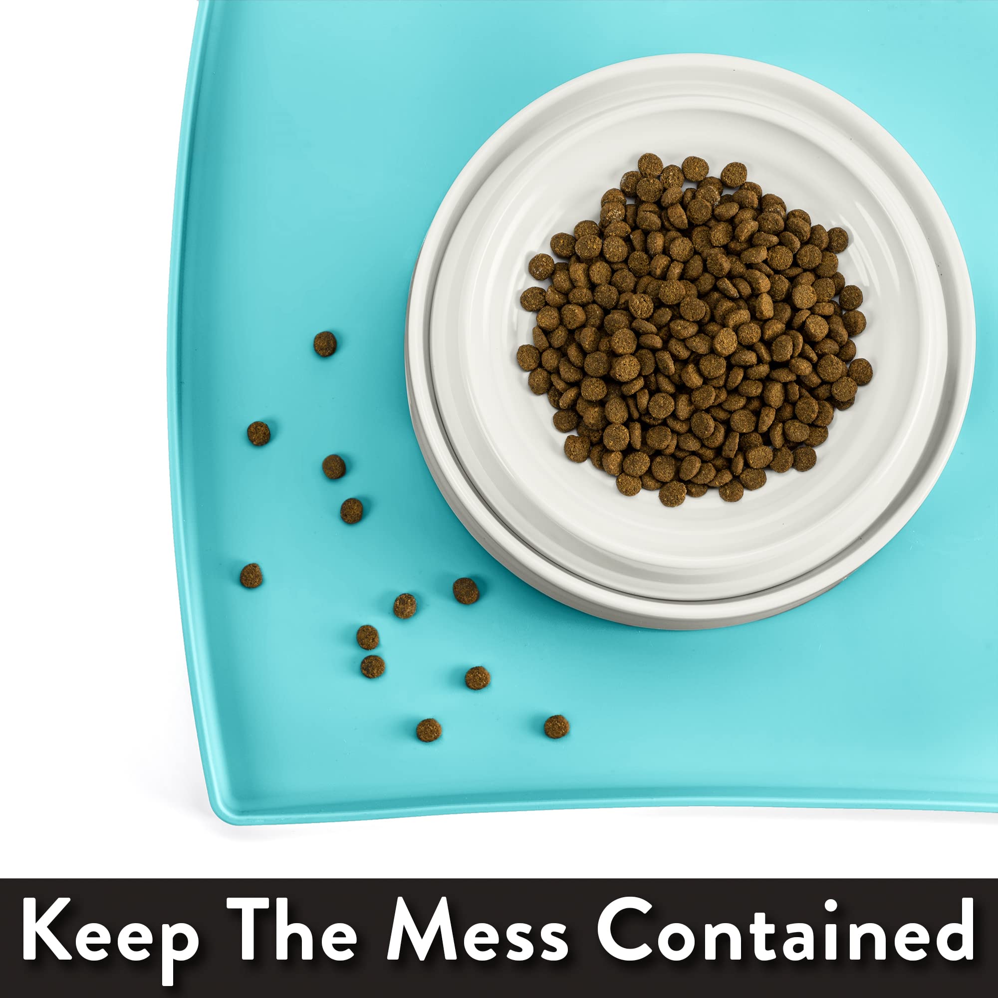 Premium Cat Food Mat - Waterproof & Non-Slip Silicone Pet Feeding Mat for Small & Large Cats | Perfect for Food Bowls, Water Dishes & Cat Fountains | Easy Clean Kitchen & Floor Protection (Large Size, Aruba Design)