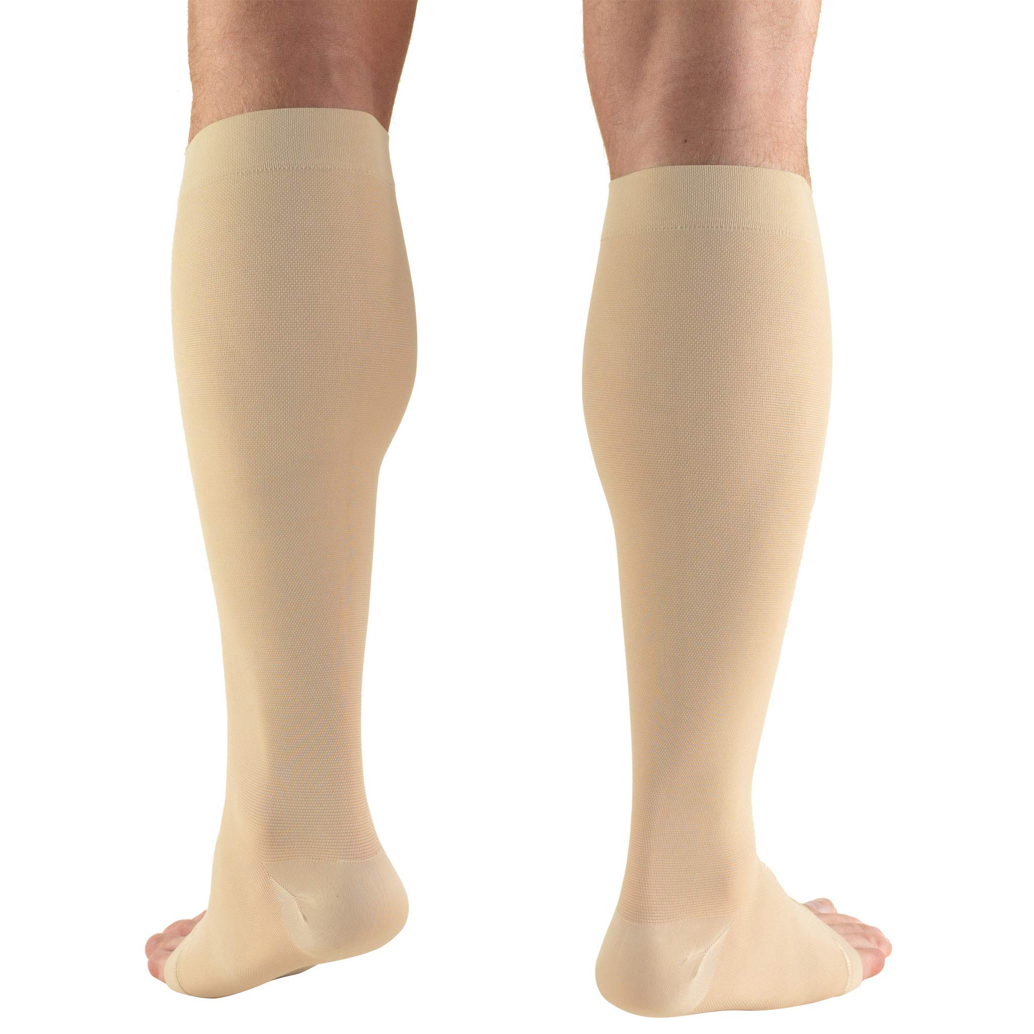 Truform 20-30 mmHg Compression Socks for Men & Women - Knee High Open Toe Stockings in Beige (Medium) - Improve Circulation & Reduce Swelling for Travel, Work & Recovery