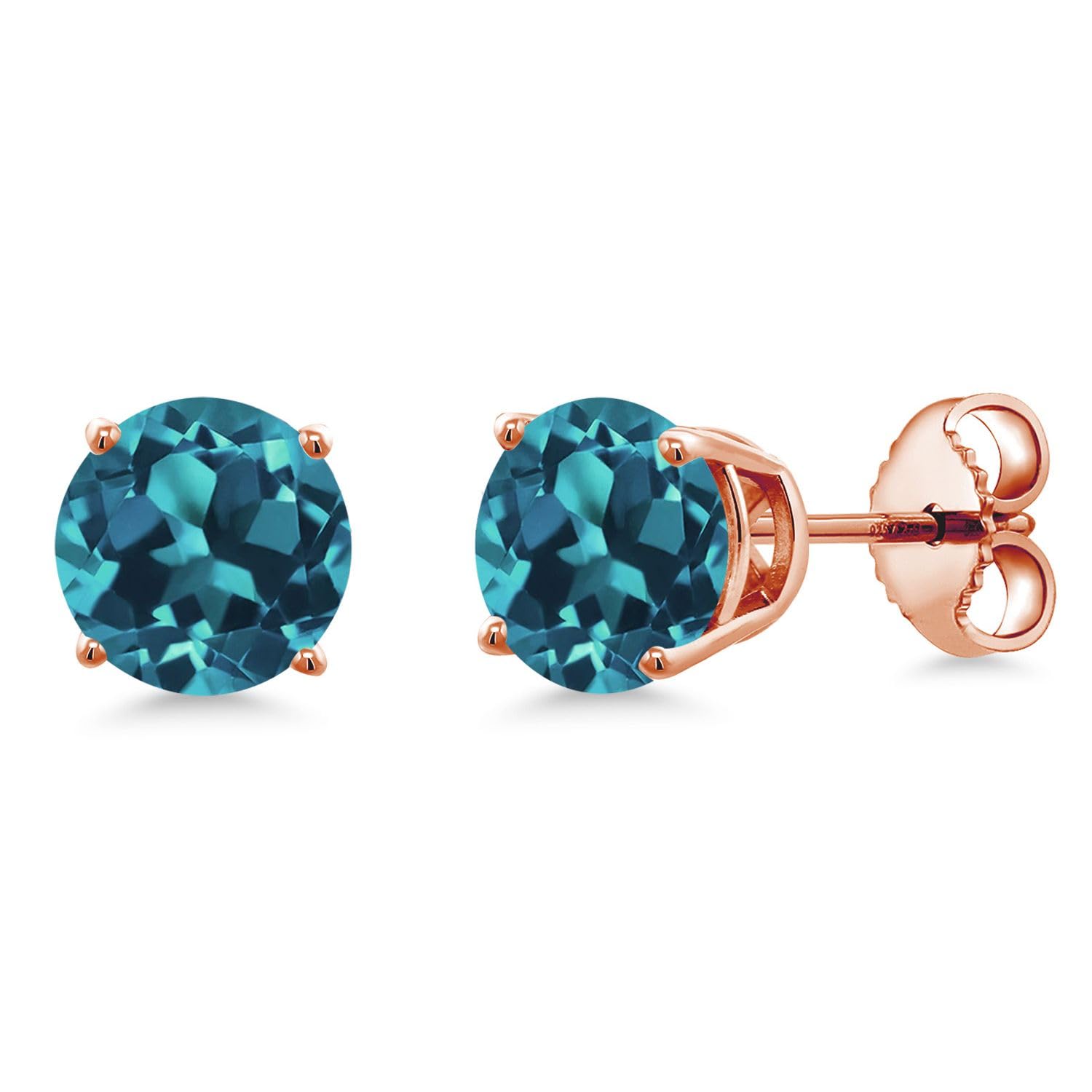 18K Rose Gold Plated Sterling Silver 6MM Round Birthstone Stud Earrings for Women & Men | Gemstone Jewelry Gift for Birthday, Anniversary & Special Occasions