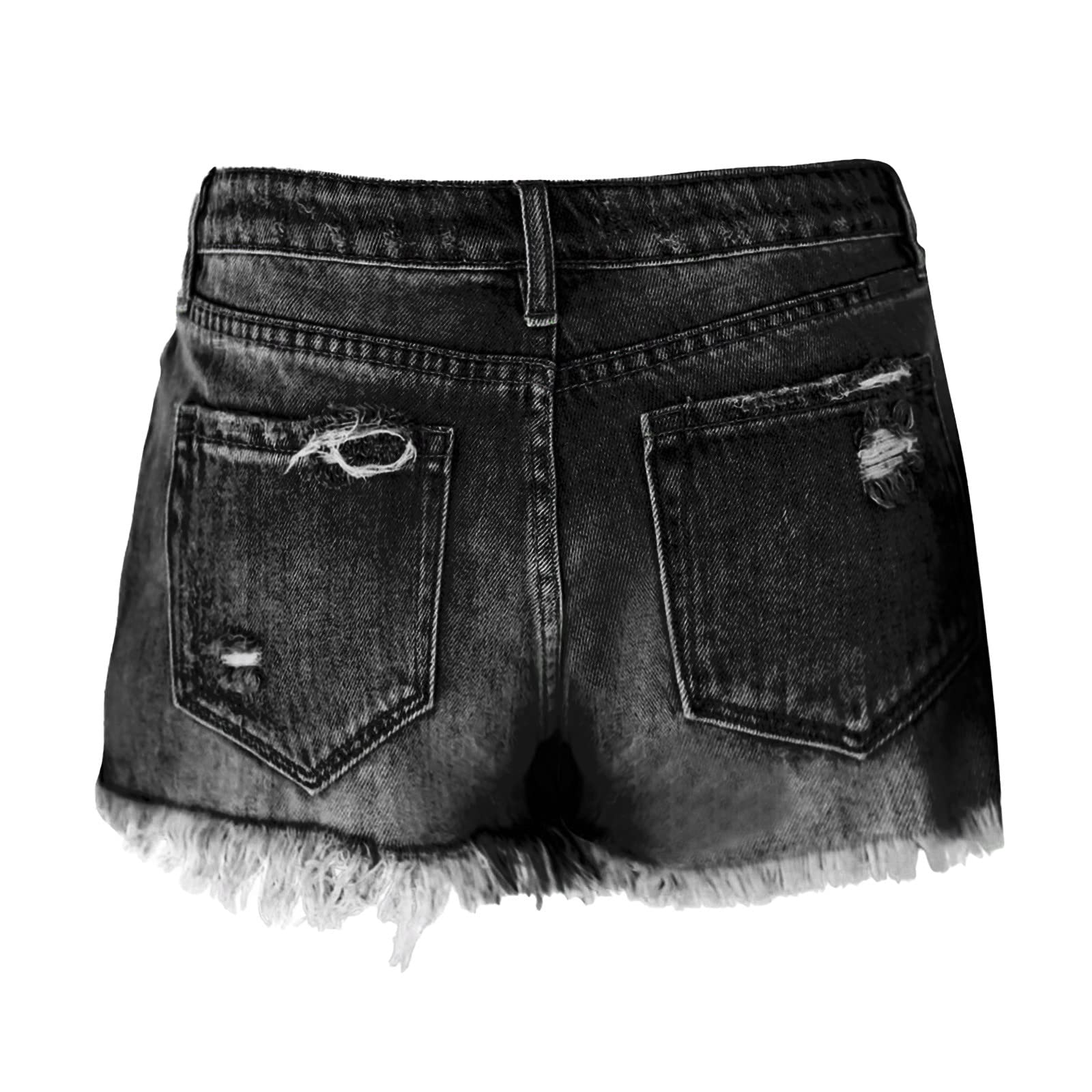 Women's High Waist Black Denim Shorts - Straight Leg Raw Hem for Summer Outfits