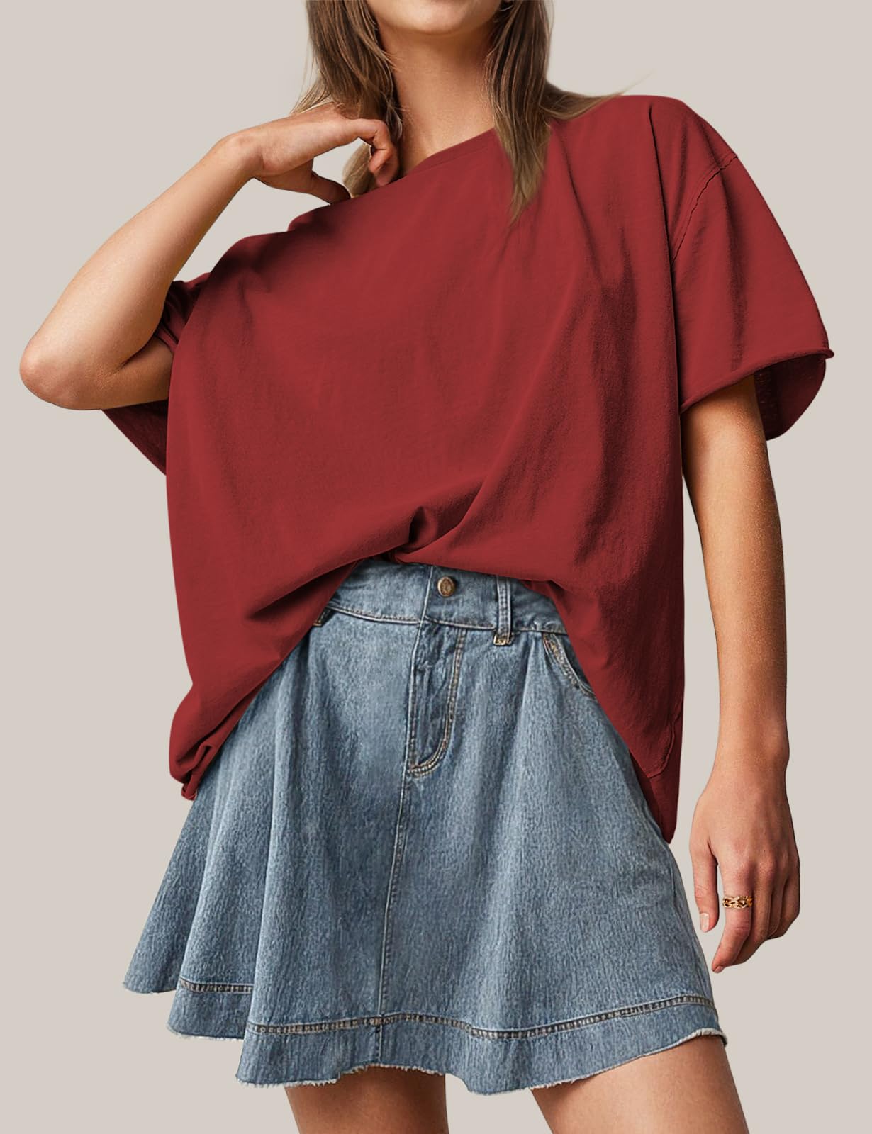 TARSE Oversized T-Shirts for Women - Loose Fit Summer Tunic Tops, Soft Cotton Short Sleeve Boxy Tee - Casual Wear, Beach Outfits & Lounge Comfort