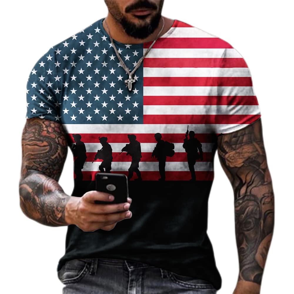 Pinbao Men's American Flag 3D Printed T-Shirt - Summer Casual Short Sleeve Crew Neck Tee for Patriotic Events, BBQ & Outdoor Activities