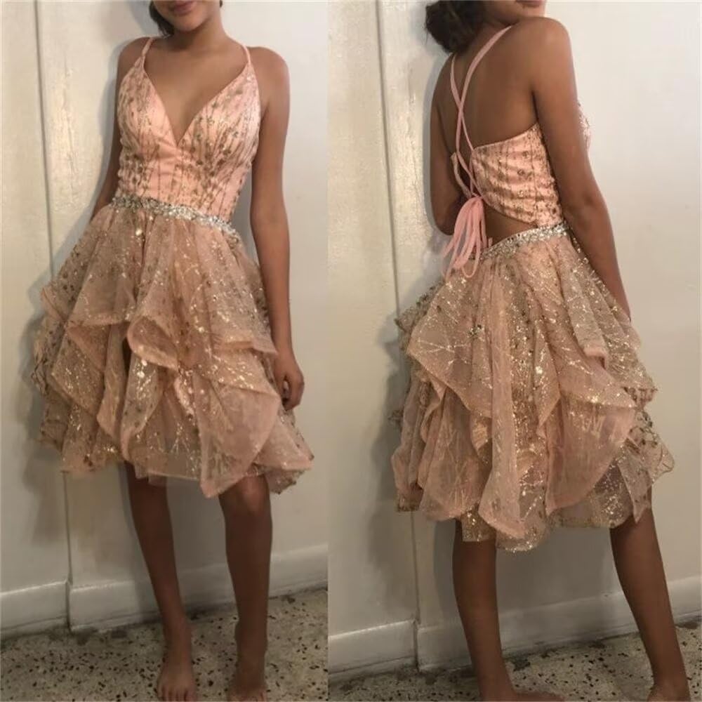 Sparkly Lace Short Homecoming Dress for Women - Spaghetti Strap Prom Party Gown | Perfect for Dances, Formals, and Special Occasions