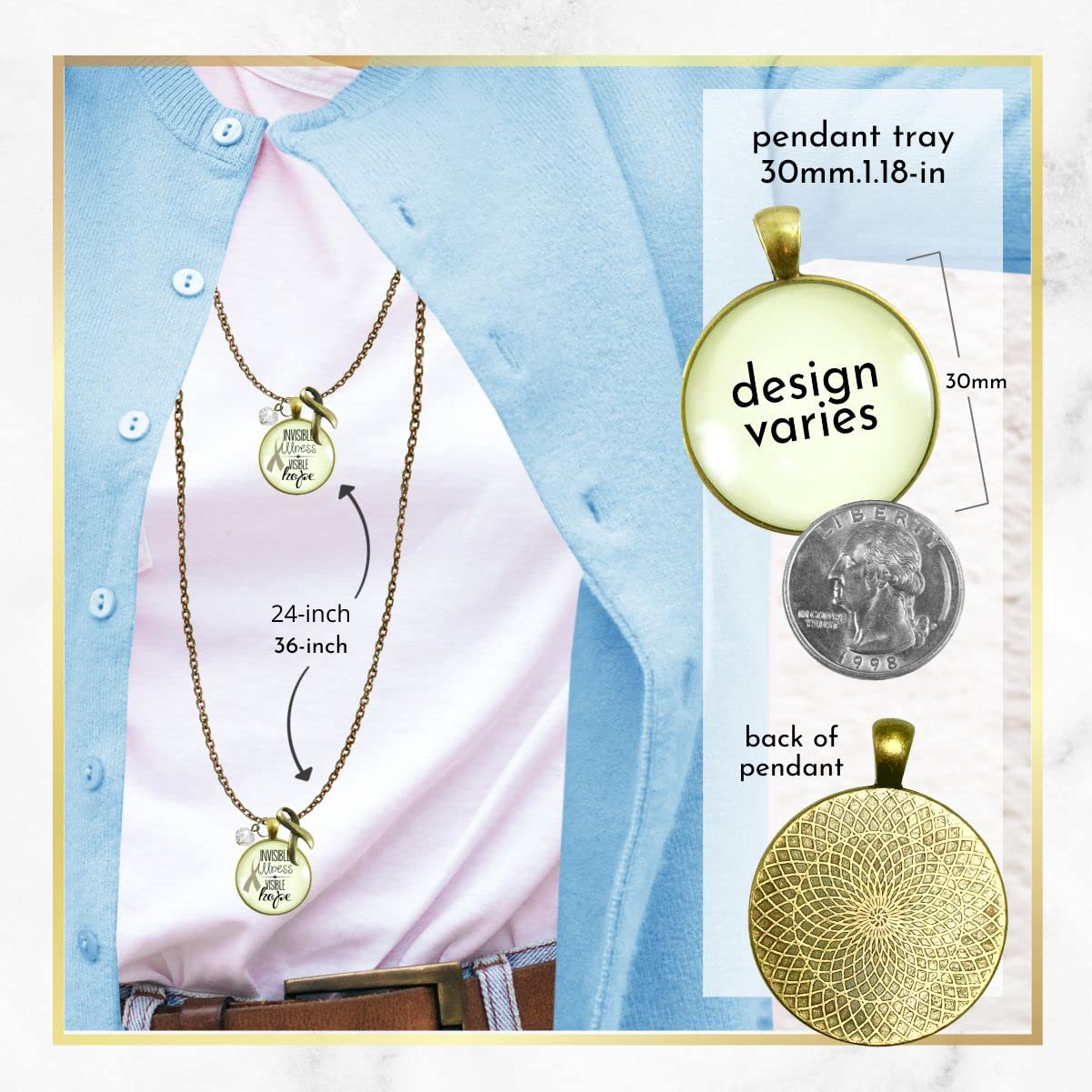 Invisible Illness Awareness Ribbon Necklace - Hope Charm Jewelry for Chronic Illness Support & Daily Wear