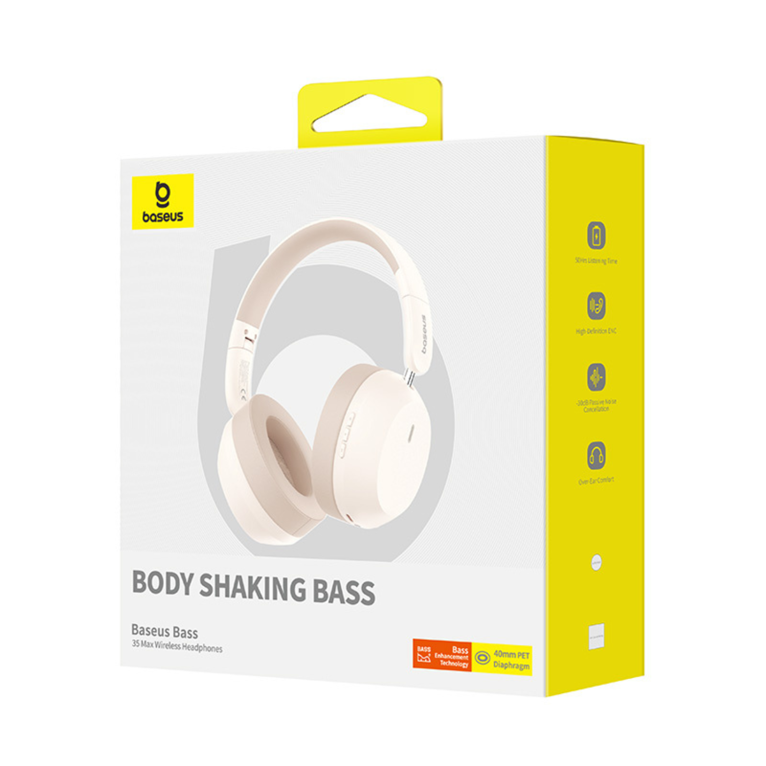 Baseus Bass 35 Max Wireless Bluetooth Headphones with Deep Bass - White | Perfect for Gym, Travel & Workout