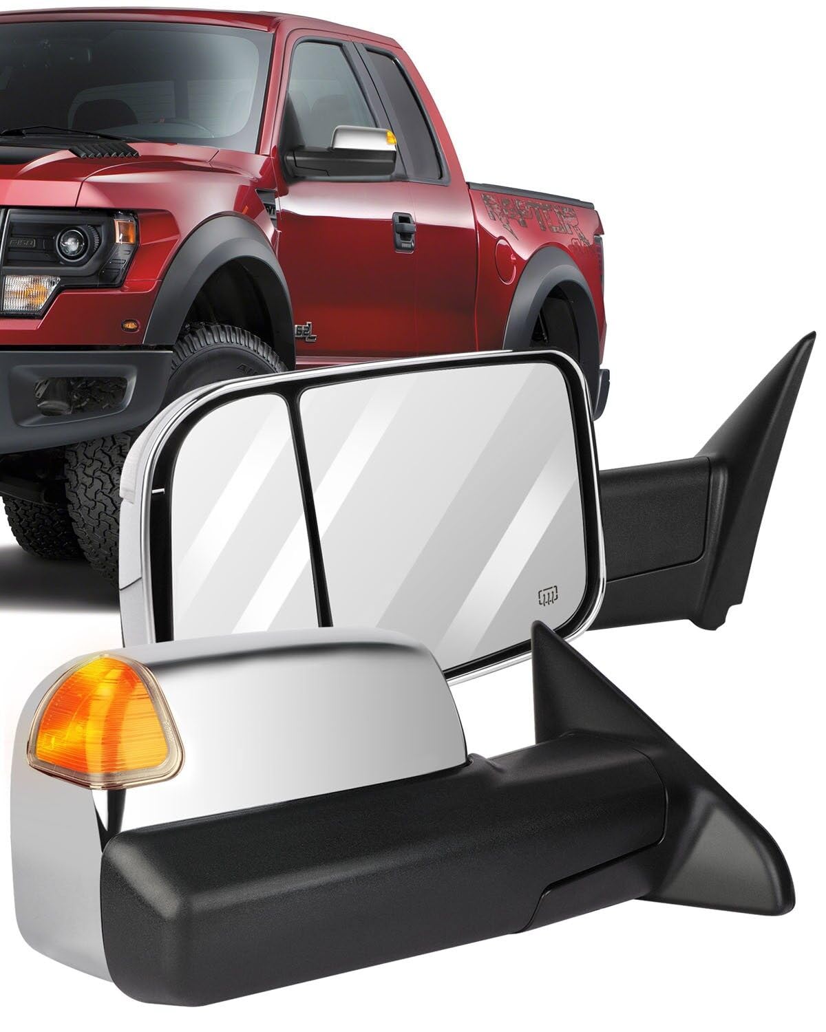 ECCPP Power Heated Towing Mirrors for Dodge Ram 1500/2500/3500 (2009-2017) - Chrome Exterior Side Mirrors with Turn Signal, Puddle Light & Main Glass - Perfect for Towing, Camping & Off-Road Adventures