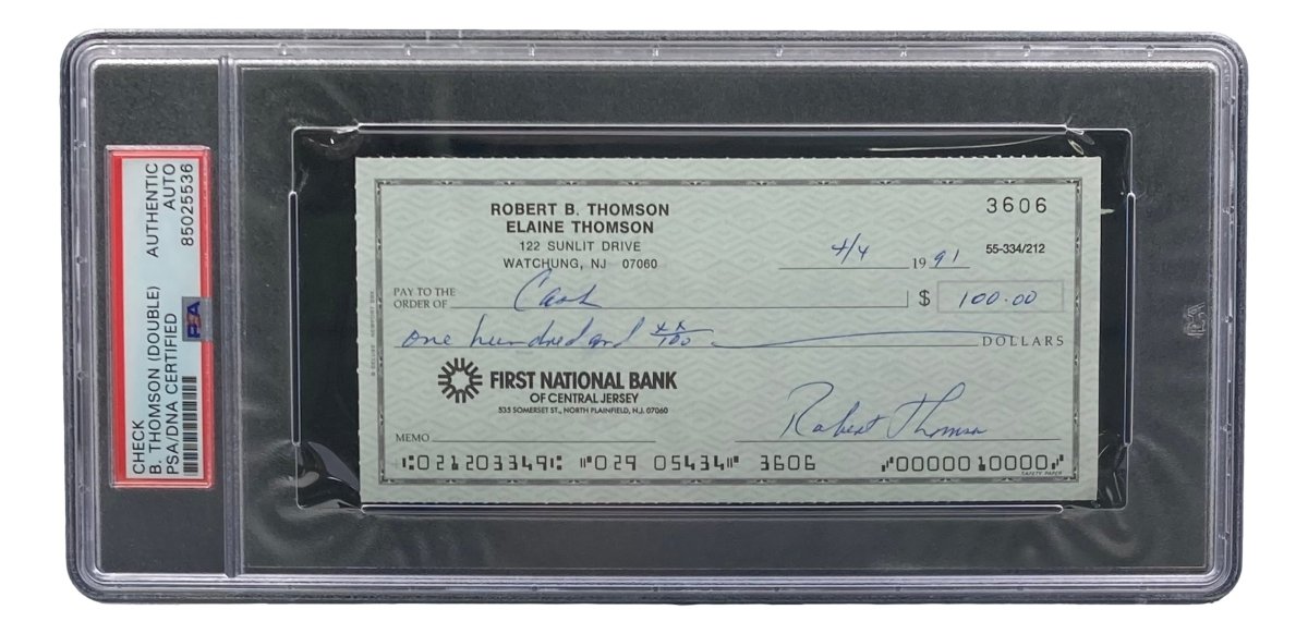 Authentic Bobby Thomson New York Giants Signed Bank Check with PSA/DNA Certification 85025536 - Perfect for Sports Memorabilia Collectors and Baseball Fans