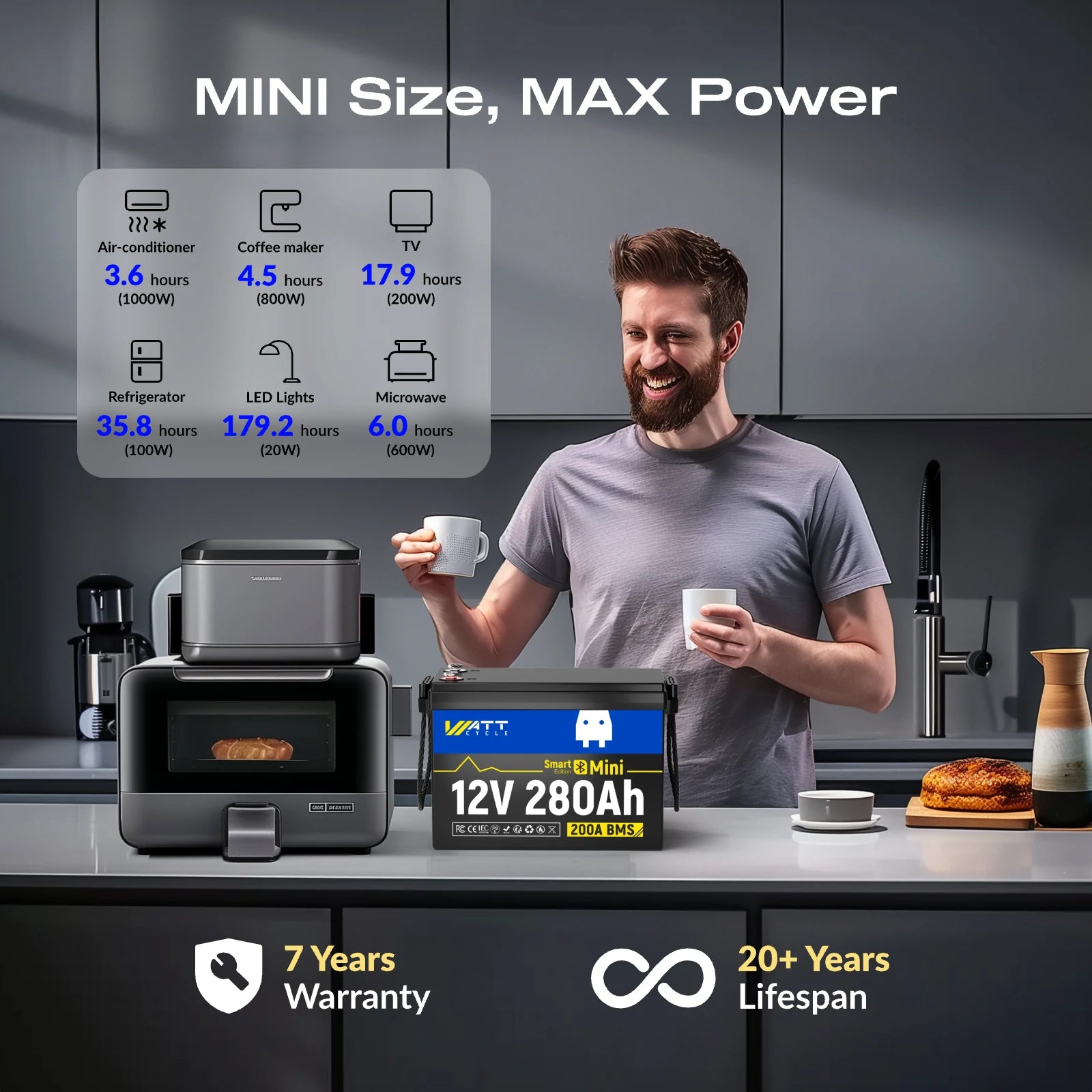 24V 280Ah MINI LiFePO4 Lithium Battery with Bluetooth Monitoring - Perfect for Solar Power Systems, RVs, Marine & Off-Grid Applications