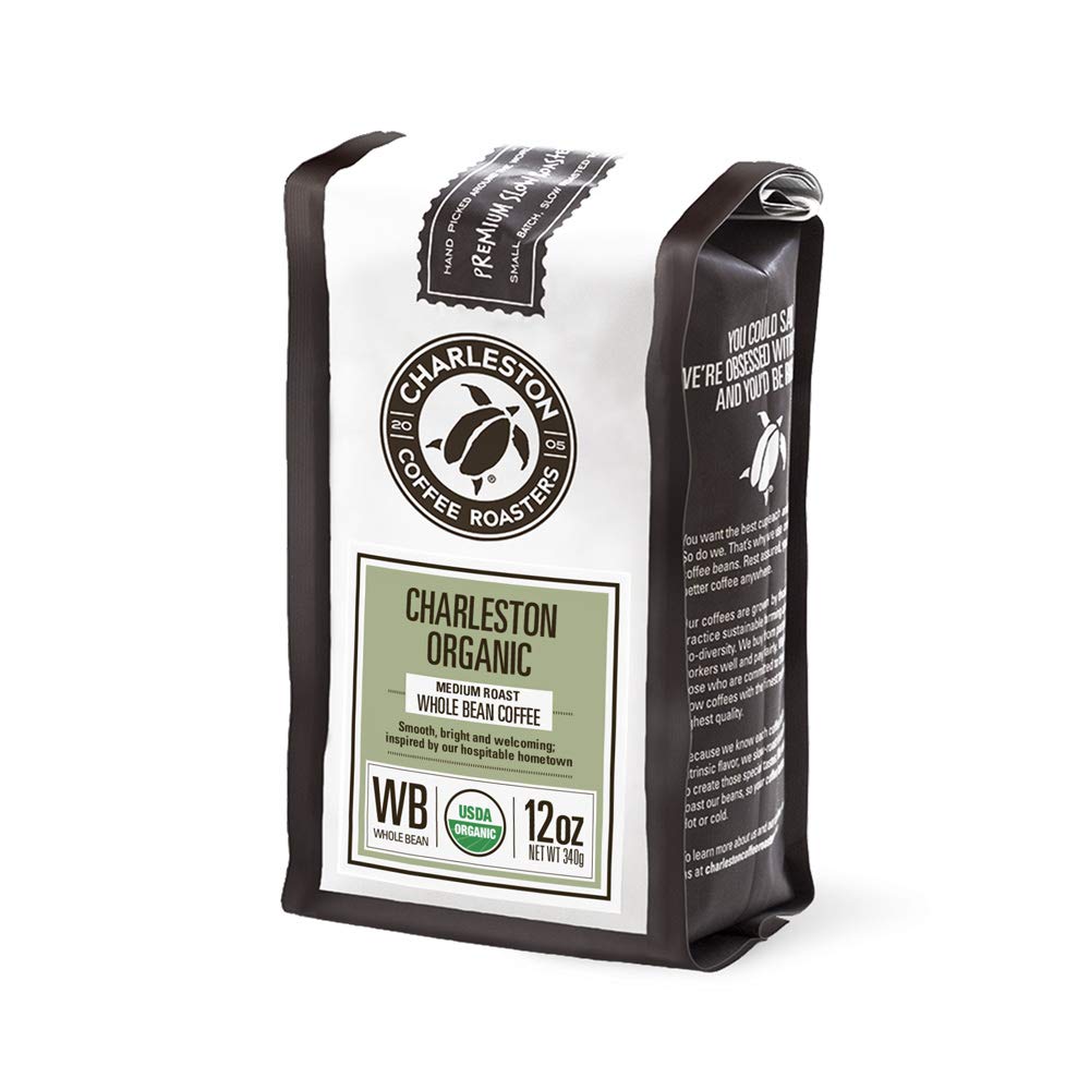 Charleston Coffee Roasters Organic Whole Bean Coffee - Premium Hand Picked Slow Roasted Specialty Coffee Beans, Medium Roast, 12oz (6 Pack) - Perfect for Home Brewing, Office Use & Gifts