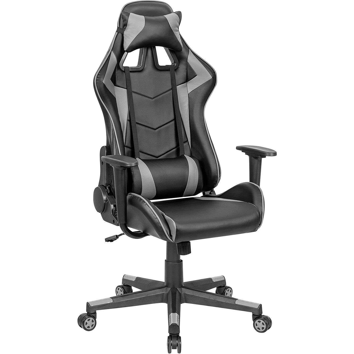 Premium High Back Gaming Chair with Bonded Leather - Ergonomic Office & Racing Style for PC, Console & Streaming - Black/Gray - Perfect for Esports, Home Office & Gaming Setups