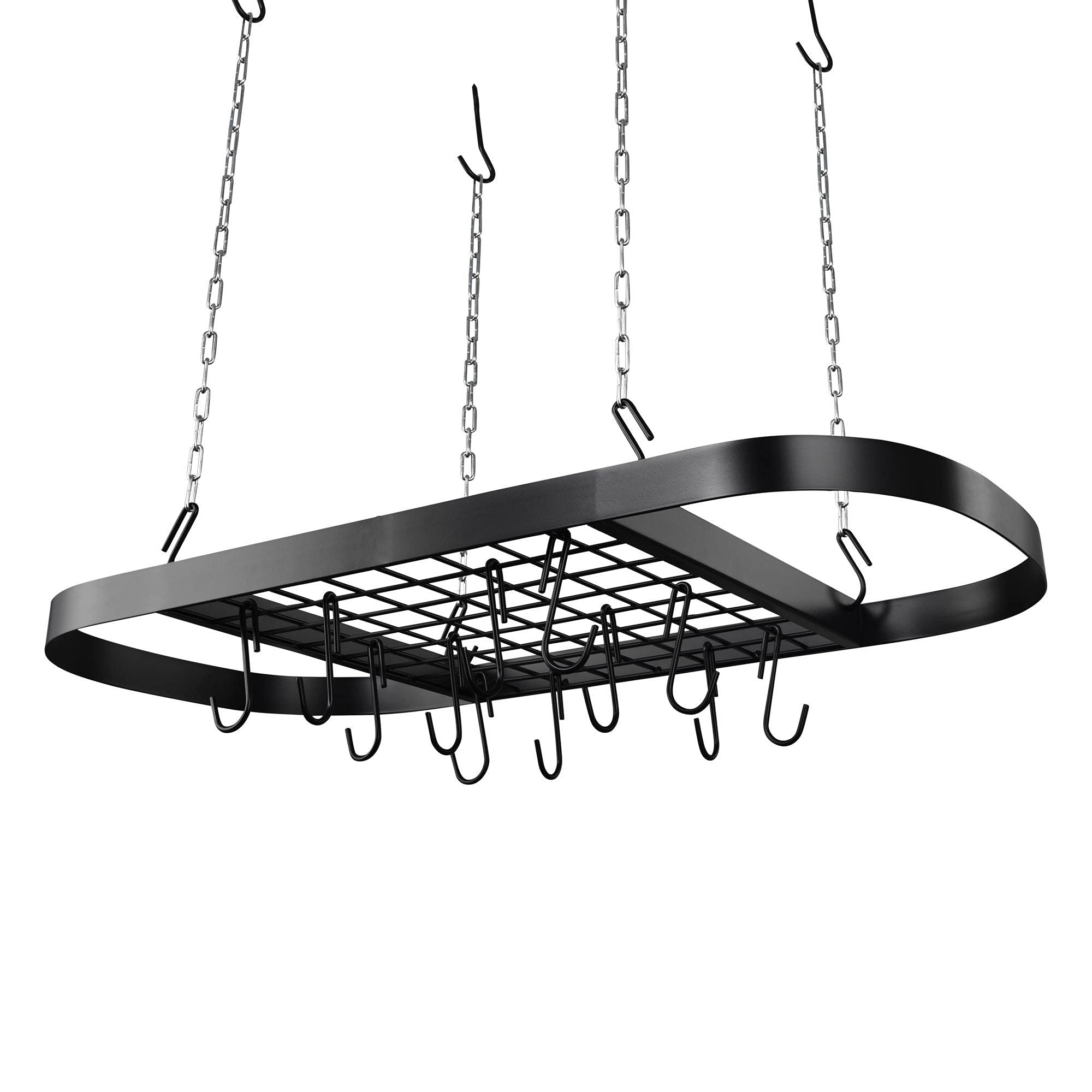 12-Hook Black Ceiling Pot Rack - Heavy Duty Hanging Pan Organizer for Kitchen Storage | Space-Saving Cookware Holder for Pots, Pans & Utensils | Perfect for Small Kitchens & Cabinet Organization