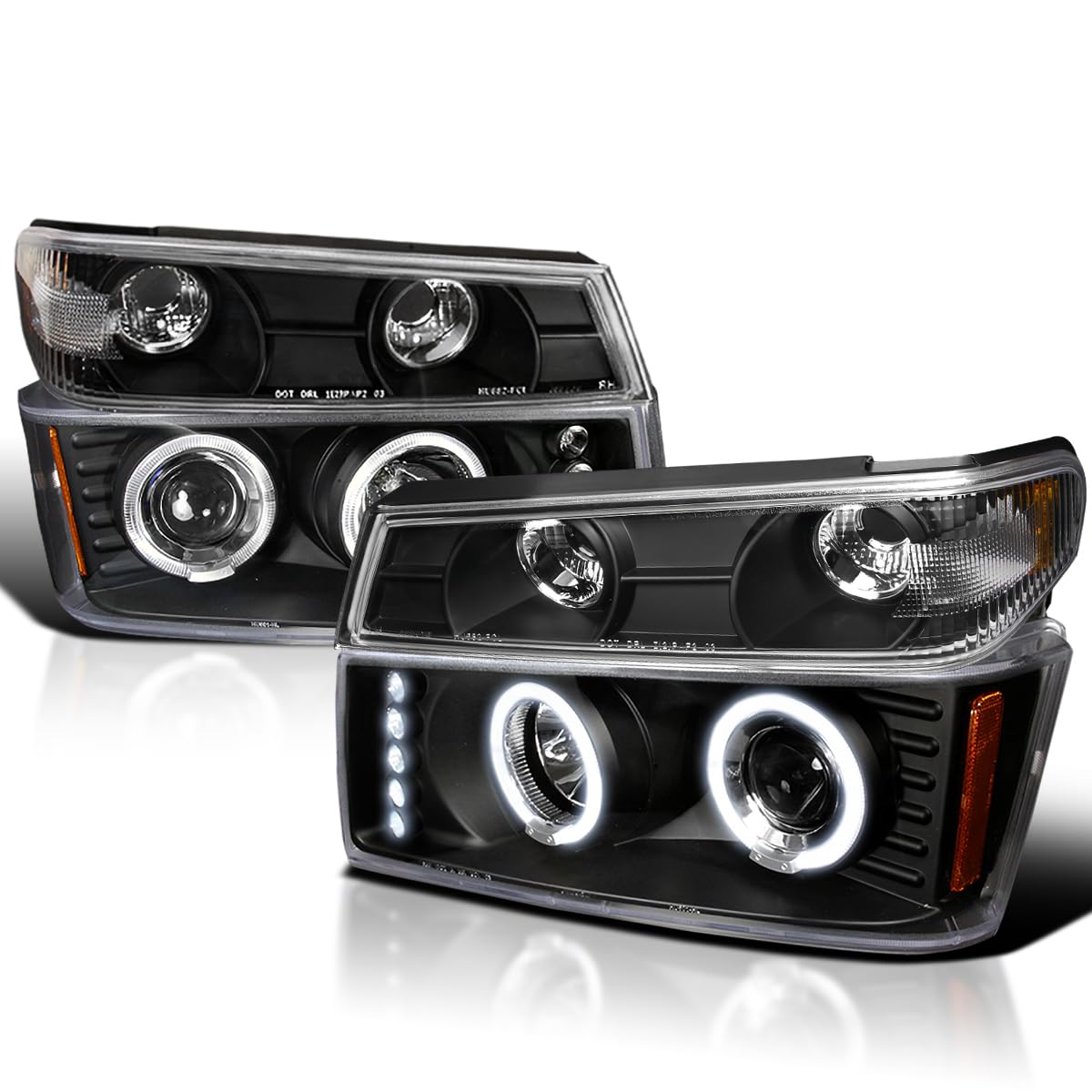 Spec-D Tuning Black Housing Clear Lens LED Halo Projector Headlights + Bumper Lights for 2004-2012 Chevy Colorado & GMC Canyon - Left & Right Pair Headlamp Assembly - Upgrade Your Truck's Style & Night Visibility