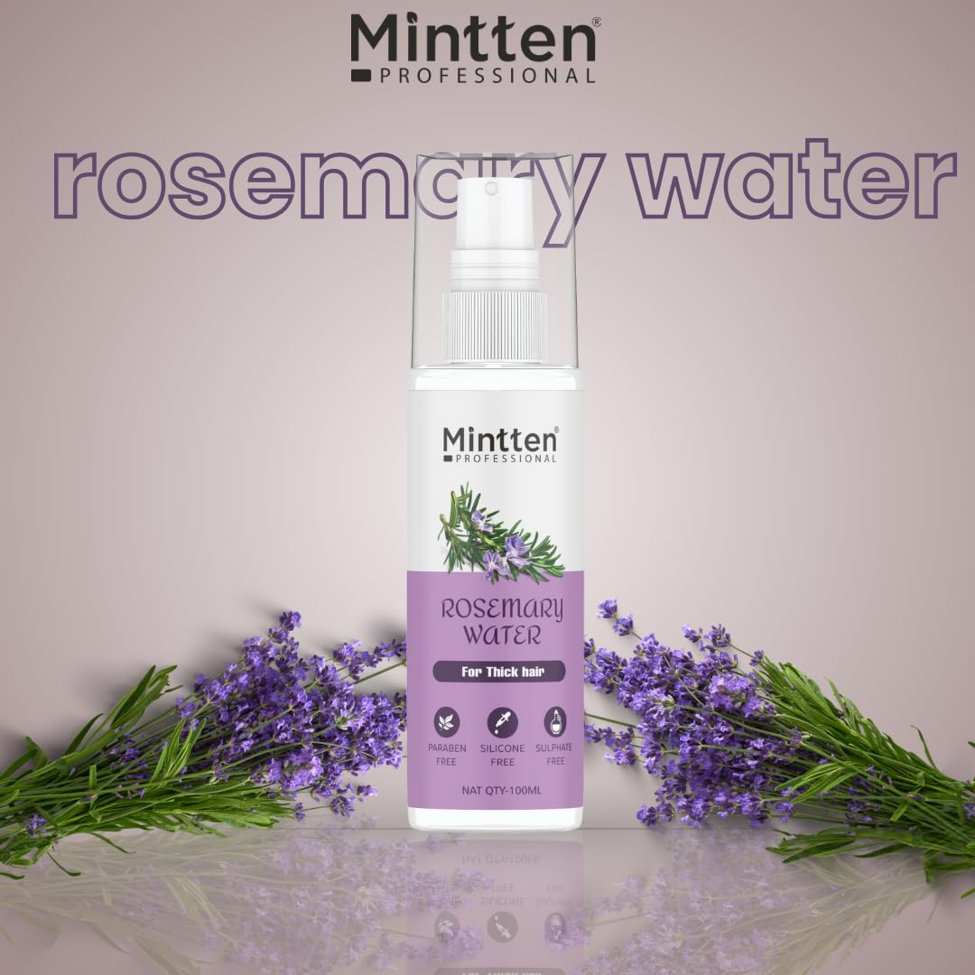 Mintten Rosemary Water Spray for Hair Detangling & Growth - 100ml Natural Hair Mist for Frizz Control & Scalp Care - Perfect for Daily Use, Travel & Salon Styling