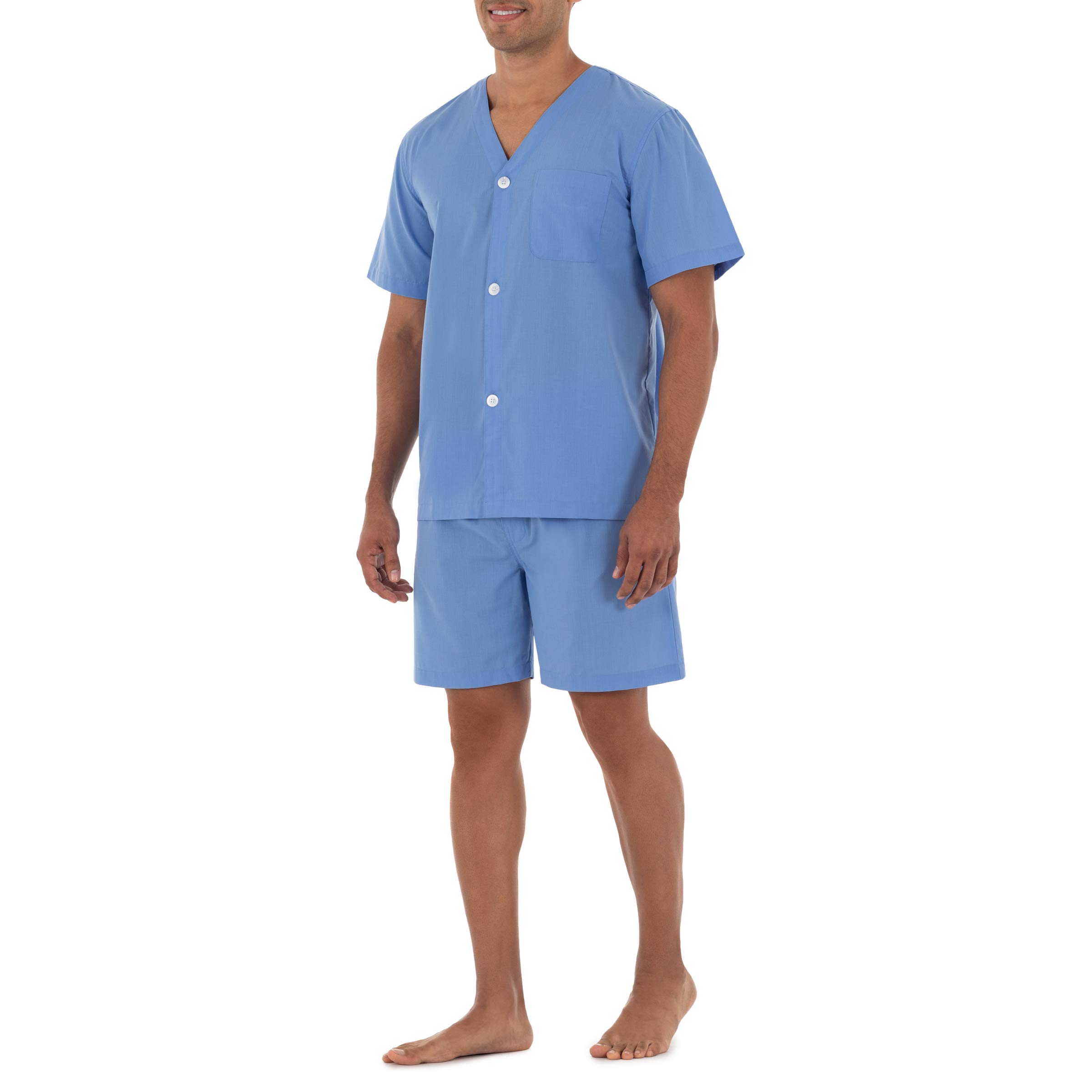Fruit of the Loom Men's Cotton Broadcloth Short Sleeve Pajama Set - Soft Sleepwear for Comfortable Nights & Lounge Wear