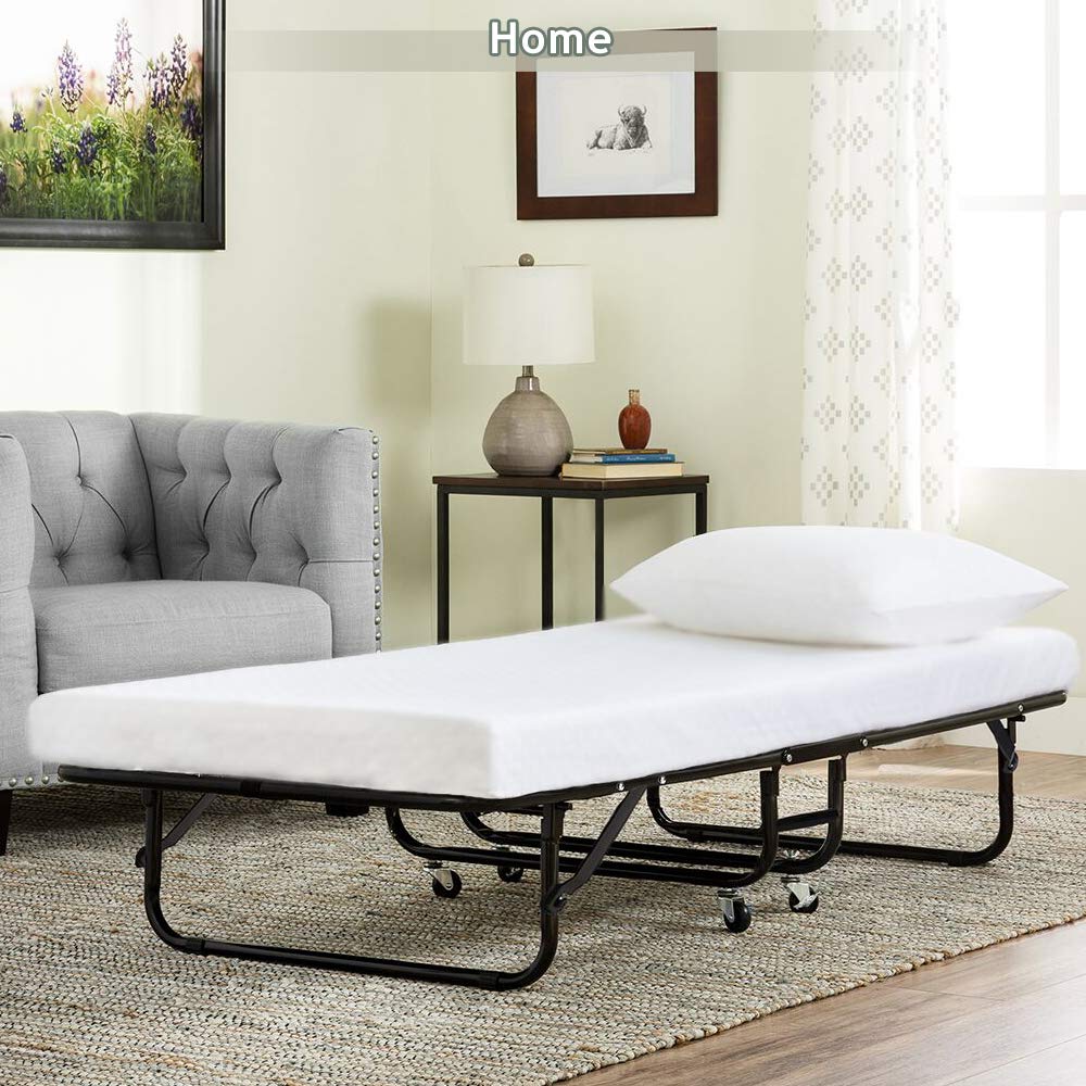 **DKELI Folding Camping Cot with Mattress - Heavy Duty 330Lbs Capacity, Portable Twin Size Rollaway Bed on Wheels for Adults & Kids - Perfect for Camping, Guest Rooms, and Emergency Use (White)**