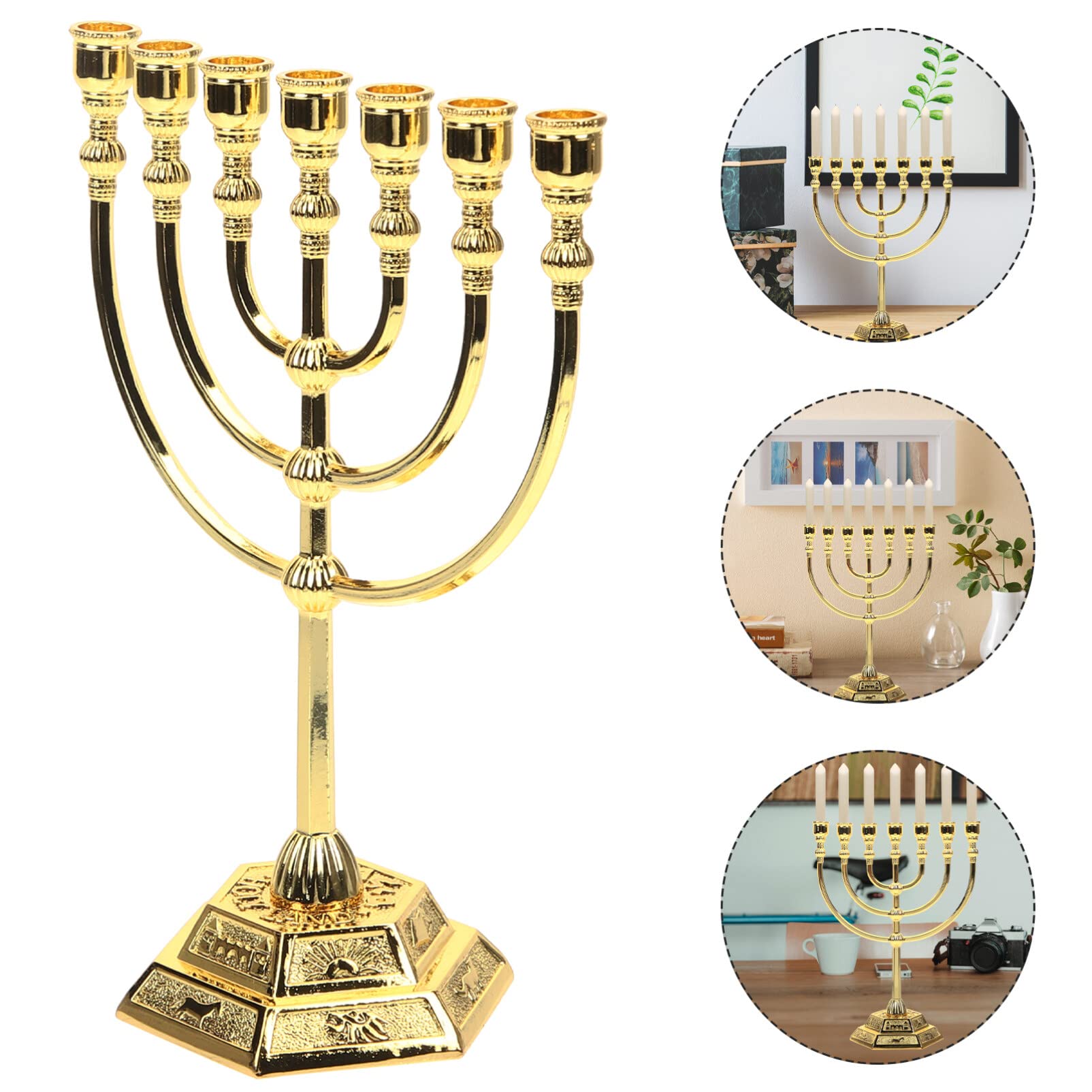 BESPORTBLE 7-Branch Menorah Candle Holder - Golden Hanukkah Candelabra for Jewish Home Decor, Jerusalem Temple Inspired Table Centerpiece | Perfect for Hanukkah Celebrations, Jewish Holidays & Spiritual Home Display