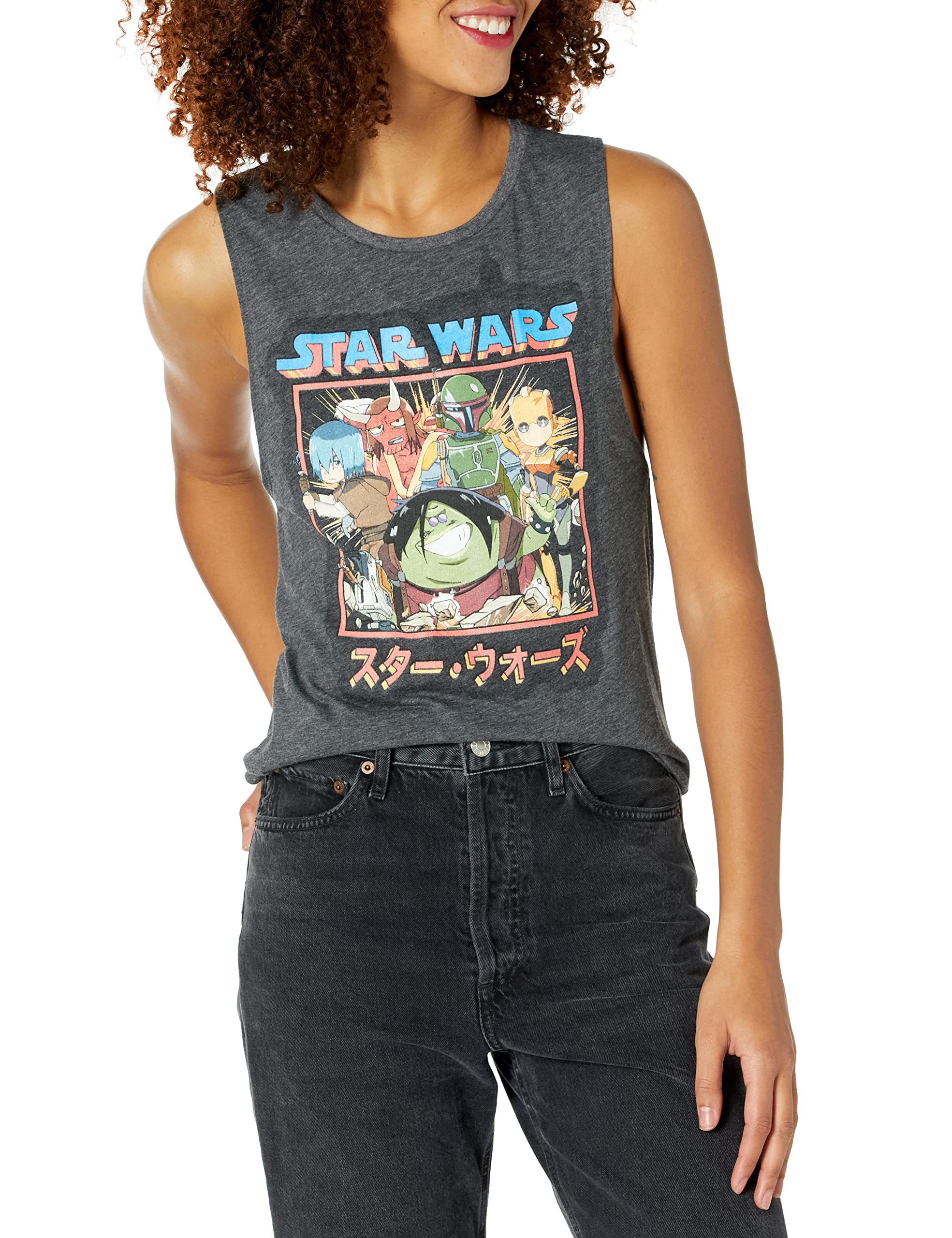 Star Wars Women's Anime Graphic Muscle Tee - Cool Festival & Cosplay Shirt for Women - Perfect for Comic Con, Halloween & Anime Events