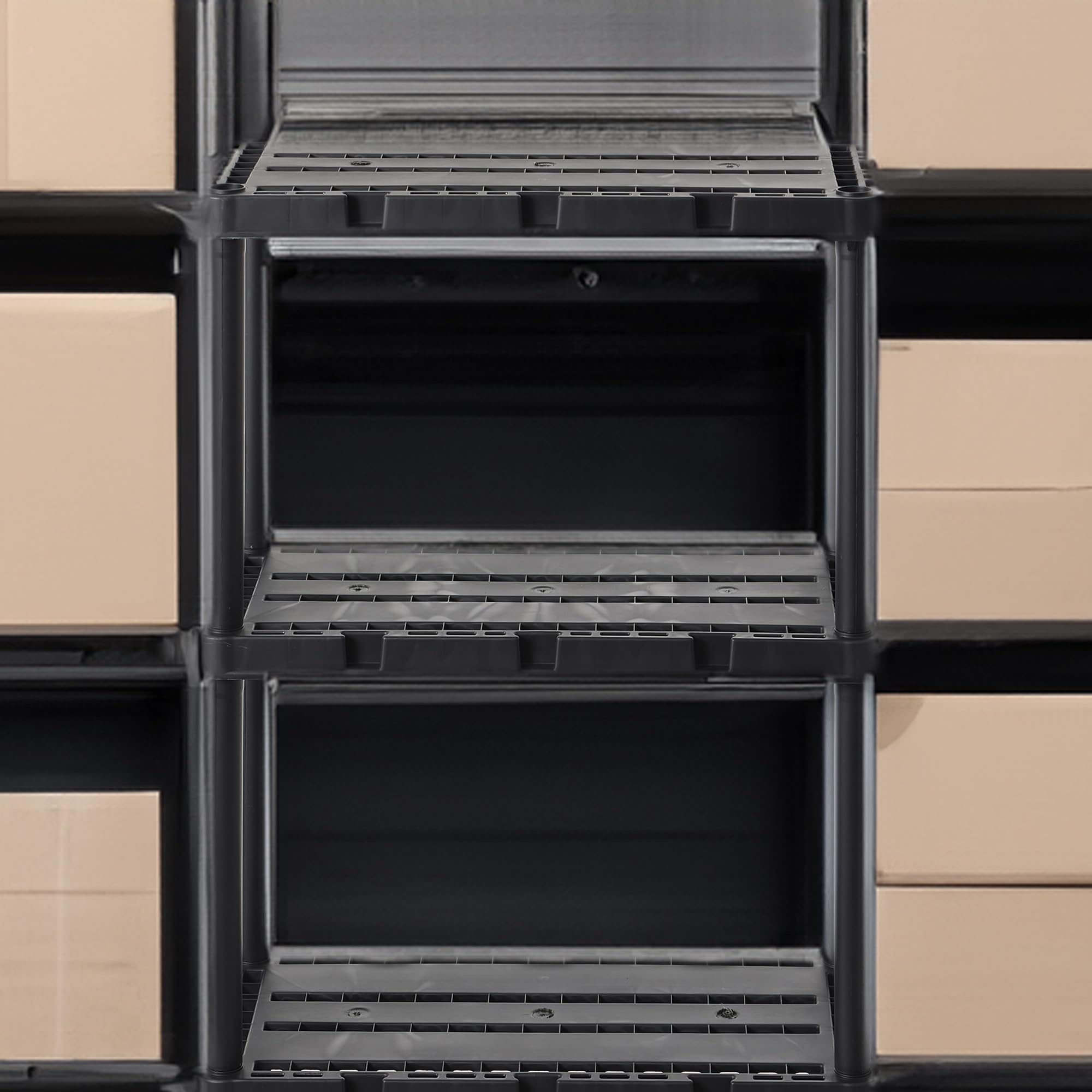 Gracious Living 4-Pack 4-Shelf Storage Shelving Unit - Fixed Height Light-Duty Knect-A-Shelf in Black - Perfect for Garage, Closet, Pantry & Home Organization