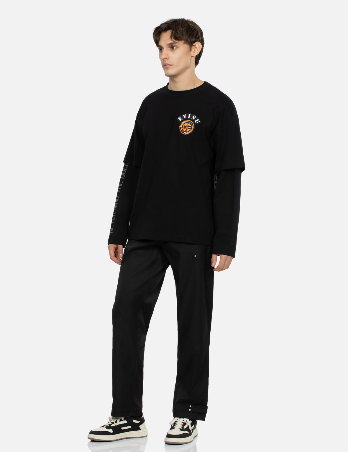 Daicock Insert & Kamon Appliqué Loose Fit Patchwork Pants for Men - Trendy Streetwear, Casual Comfort, and Japanese Style Fashion for Everyday Wear