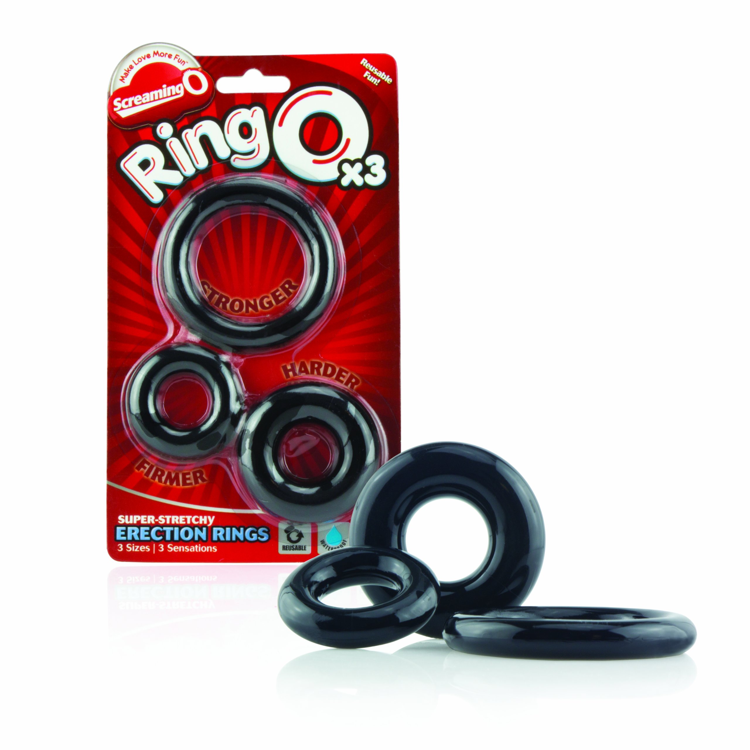 Screaming O Ringo Black - 3 Pack Stretchy Comfortable Cock Rings for Men - Pleasure Ring Set for Couples & Mutual Enjoyment - Perfect for Enhanced Intimacy & Sensual Play