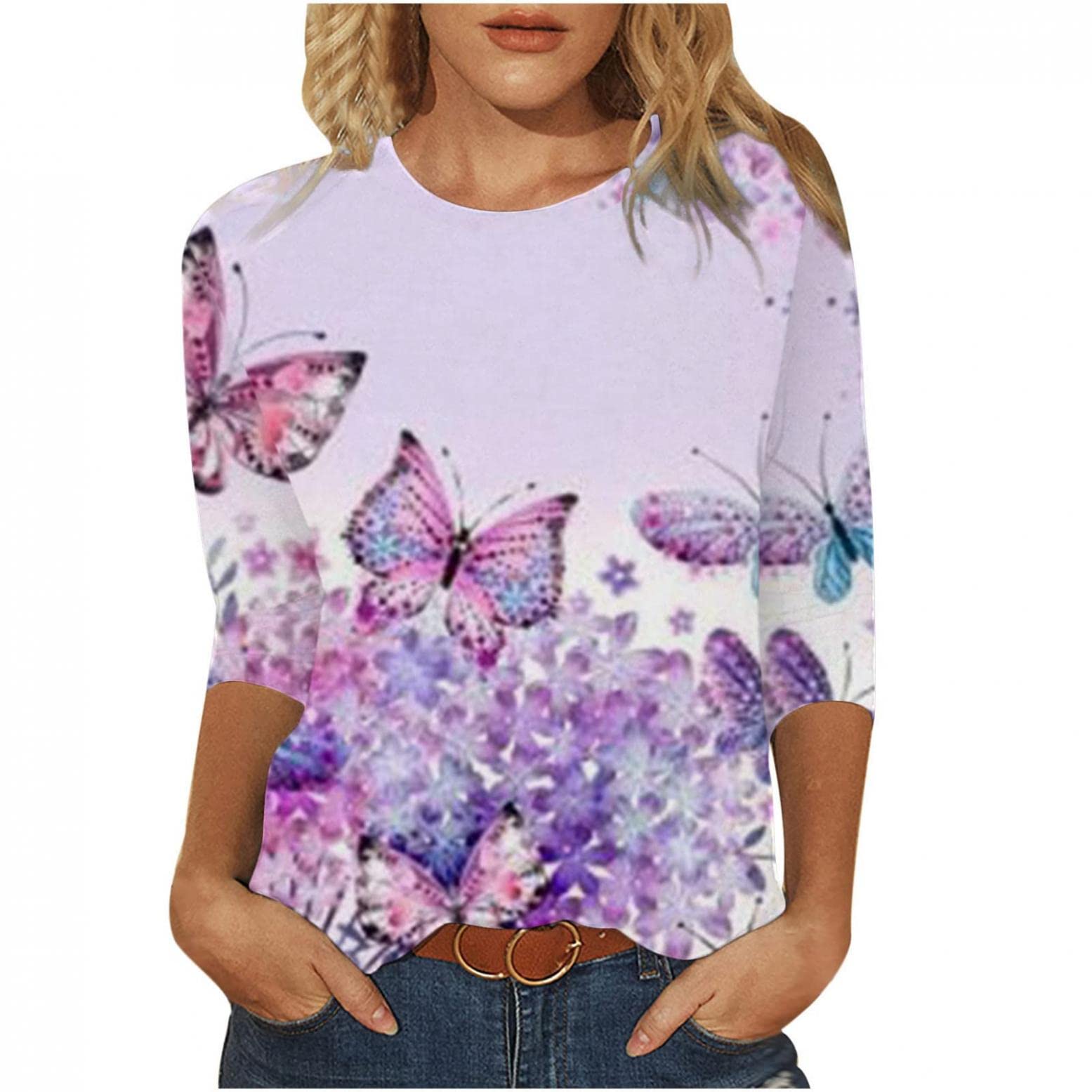 Women's Casual Loose Fit Floral Printed T-Shirt - Round Neck 3/4 Sleeve Blouse for Everyday Wear | Perfect for Work, Weekend Outings & Summer Fashion