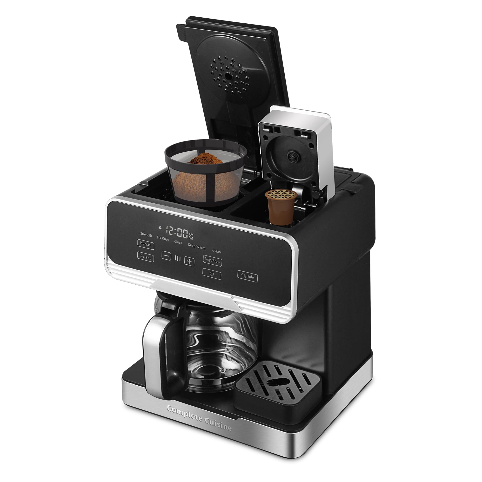 2-in-1 Programmable Coffee Maker with 12-Cup Pot & Single-Serve Pod Compatibility - Black | Perfect for Home, Office & Small Businesses | Fast Brewing & Energy Efficient
