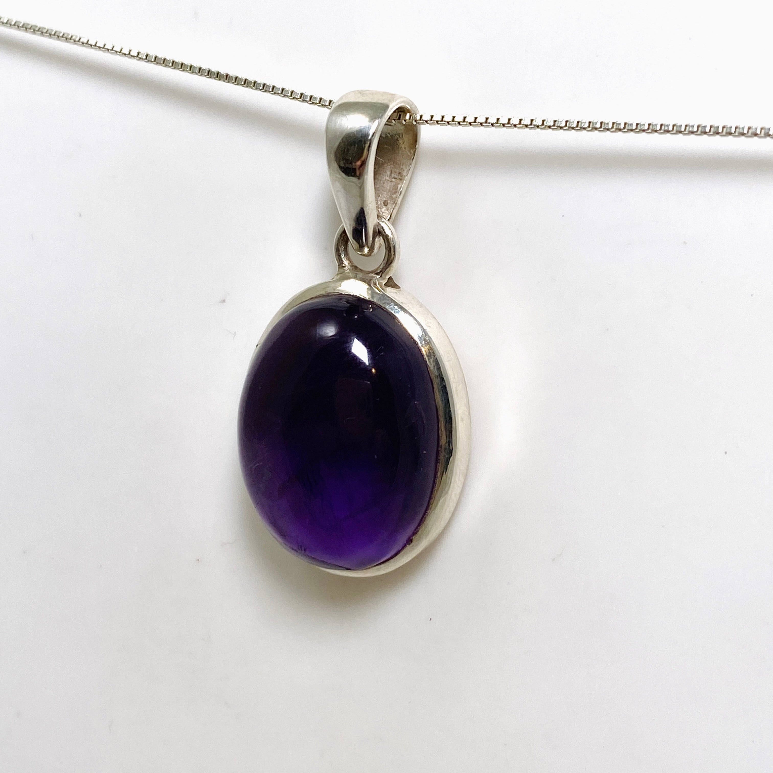 Natural Amethyst Oval Cabochon Pendant Necklace - 925 Sterling Silver Jewelry for Women - Perfect for Gifts, Meditation & Spiritual Healing