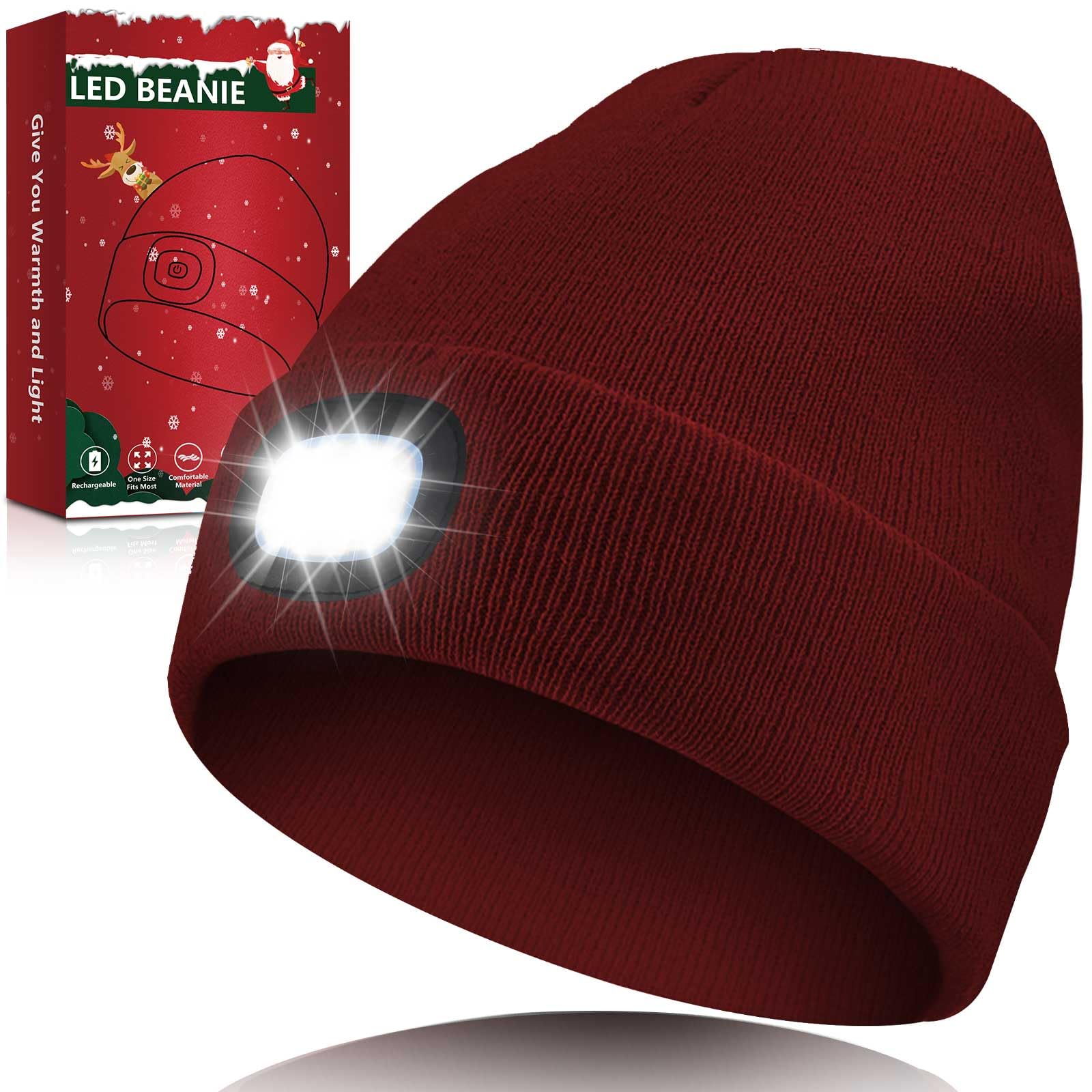 Unisex LED Beanie Hat with Light - USB Rechargeable Headlamp Winter Hat for Men & Women - Perfect Birthday Gift for Him, Boyfriend, Outdoor Activities, Camping & Night Running