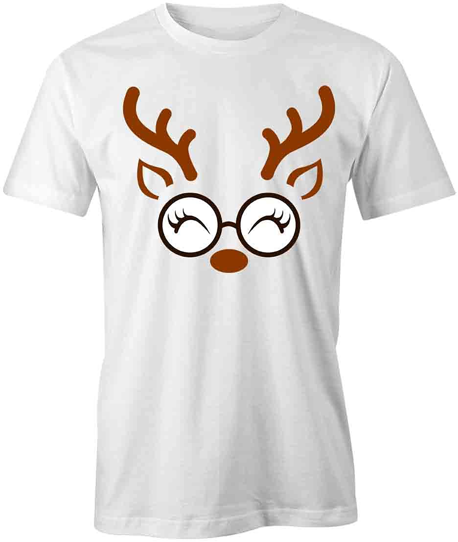 Reindeer Graphic T-Shirt - White Printed Cotton Tee for Christmas, Holiday Parties & Casual Wear