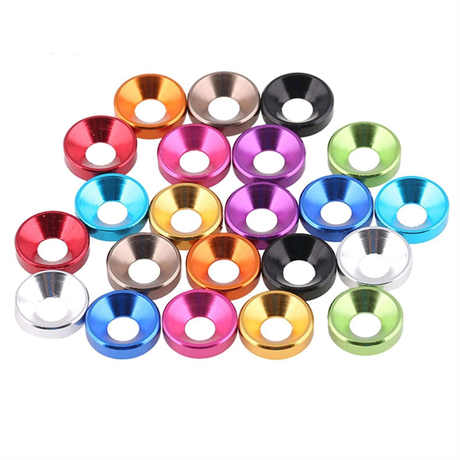 Aluminum Flat Washer Gasket Set - M2 M2.5 M3 M4 M5 M6 Round Washers for Countersunk Head Bolts - 10pcs Colorful Alloy Washers - Perfect for DIY, Model Aircraft & Mechanical Repair Projects